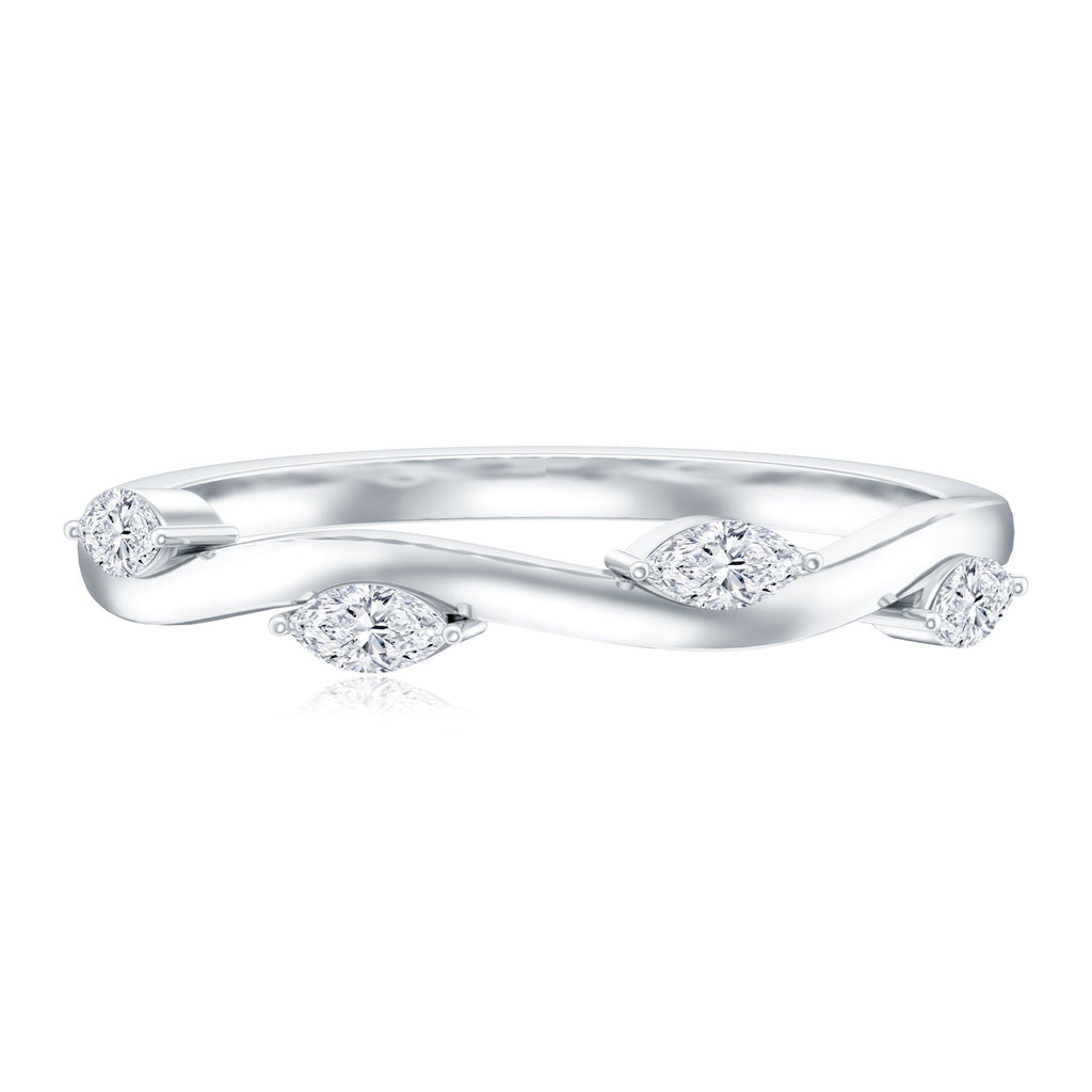 Lab Grown Diamond Wedding Band – Marquise Cut Half Eternity Band with Prong Setting Diamonds