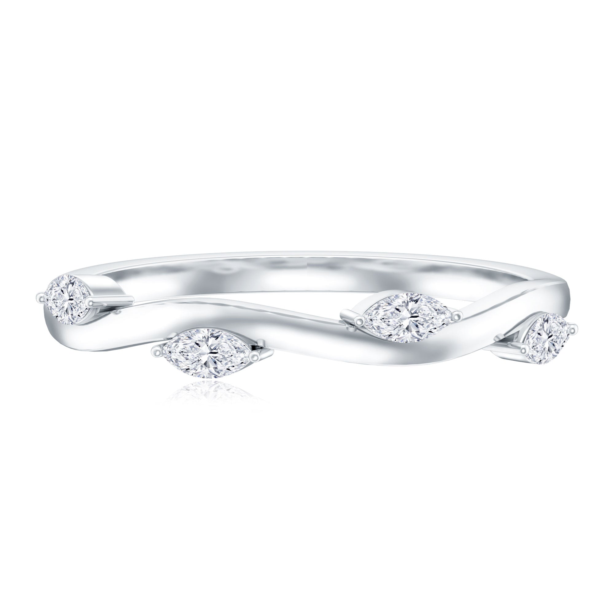 Lab Grown Diamond Wedding Band – Marquise Cut Half Eternity Band with Prong Setting Diamonds