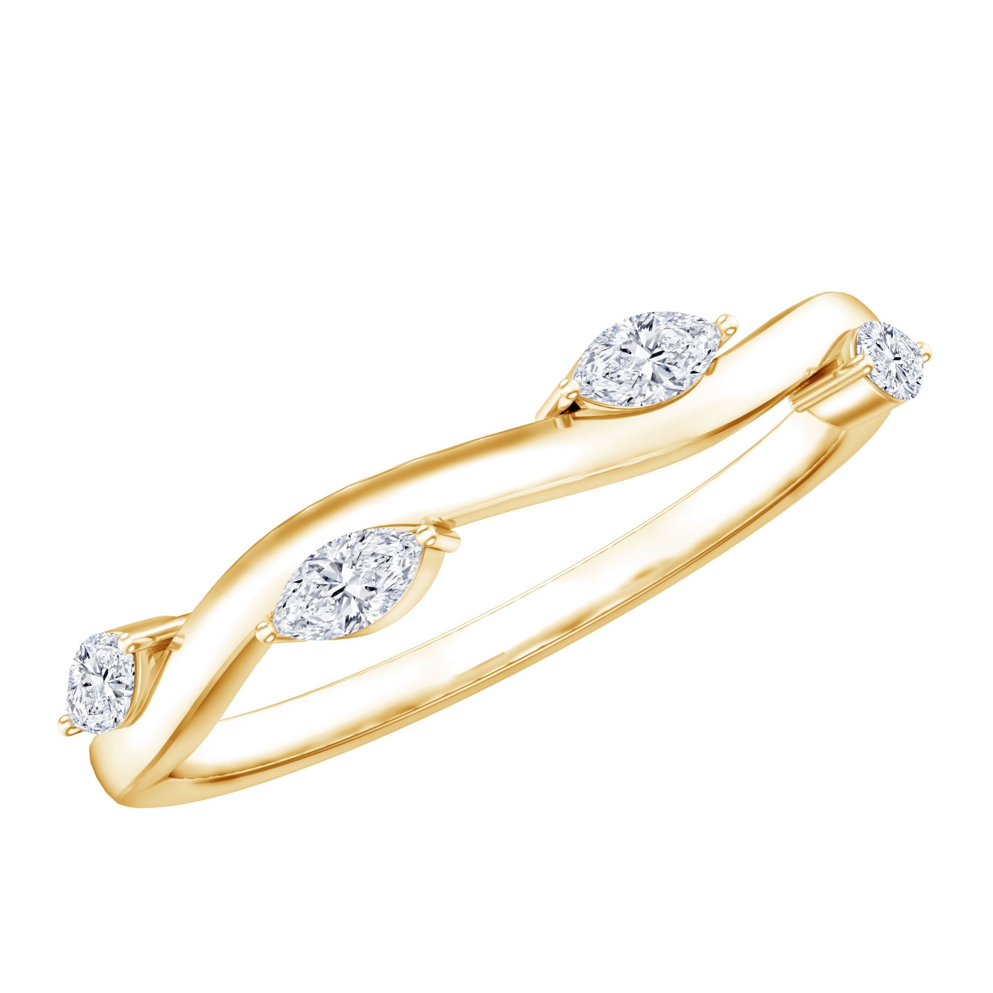 Lab Grown Diamond Wedding Band – Marquise Cut Half Eternity Band with Prong Setting Diamonds