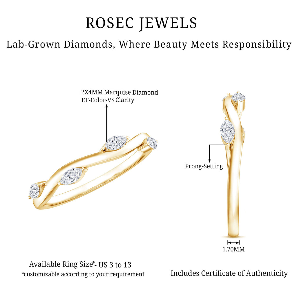 Lab Grown Diamond Wedding Band – Marquise Cut Half Eternity Band with Prong Setting Diamonds
