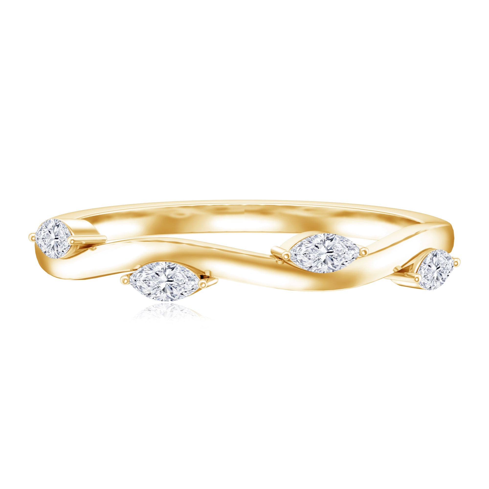 Lab Grown Diamond Wedding Band – Marquise Cut Half Eternity Band with Prong Setting Diamonds