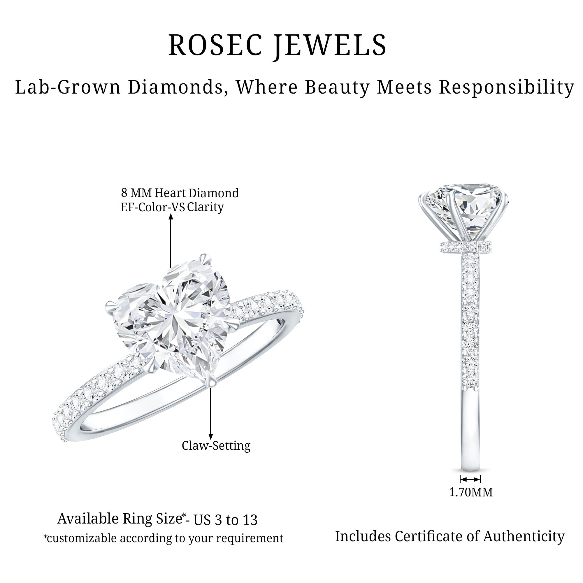 Lab Grown Diamond Ring – 2 Carat Heart Shape Engagement Ring with Hidden Halo