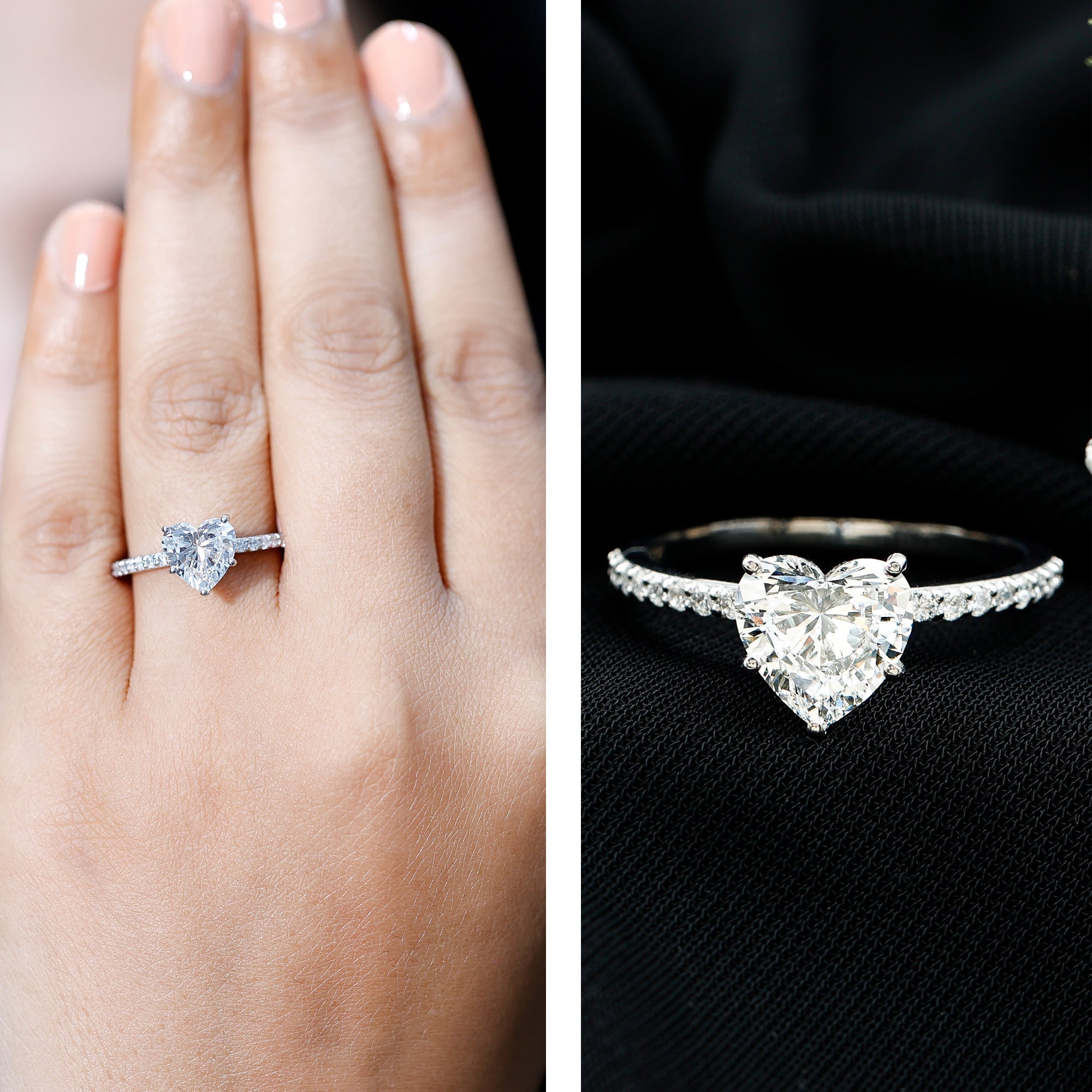 Lab Grown Diamond Ring – 2 Carat Heart Shape Engagement Ring with Hidden Halo