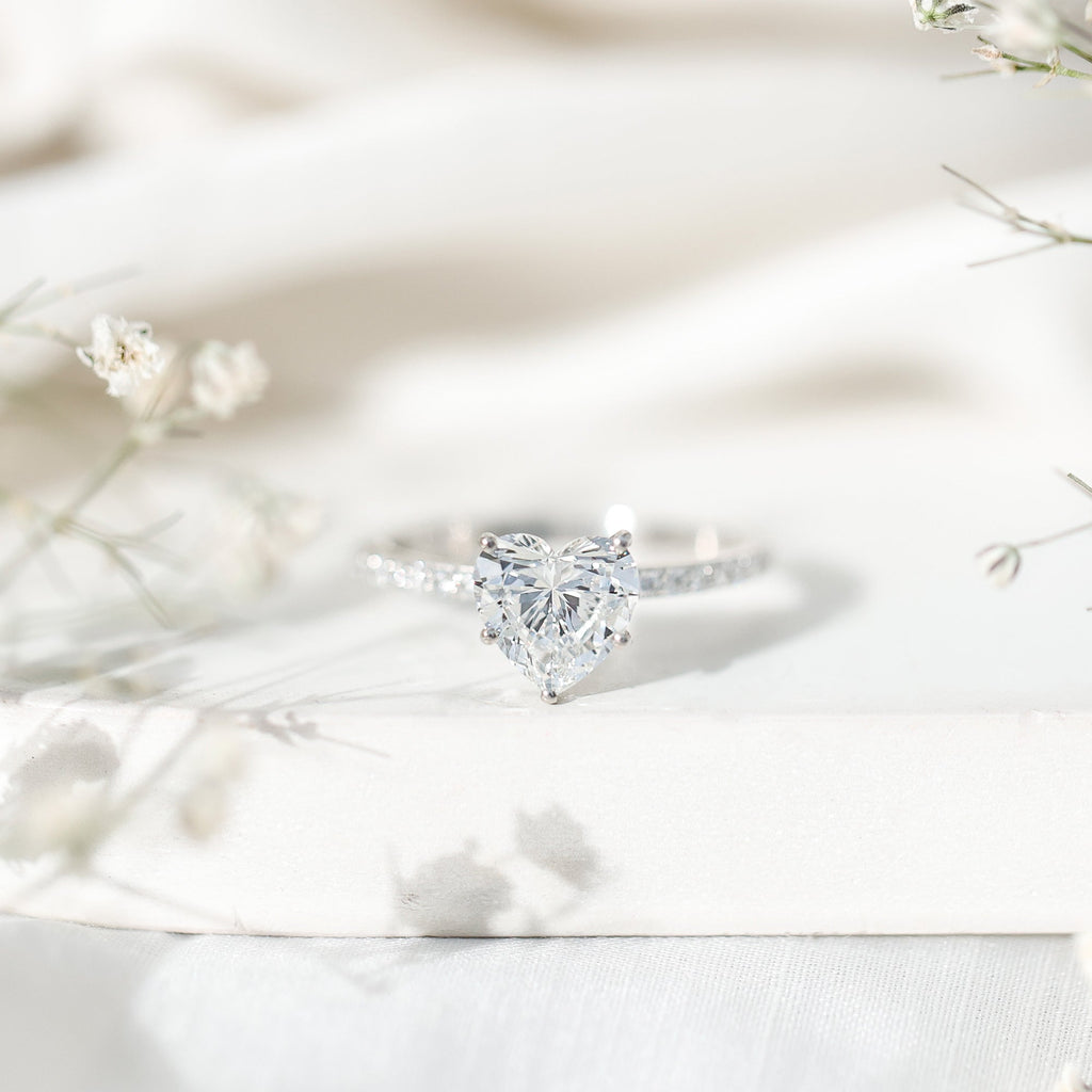 Lab Grown Diamond Ring – 2 Carat Heart Shape Engagement Ring with Hidden Halo