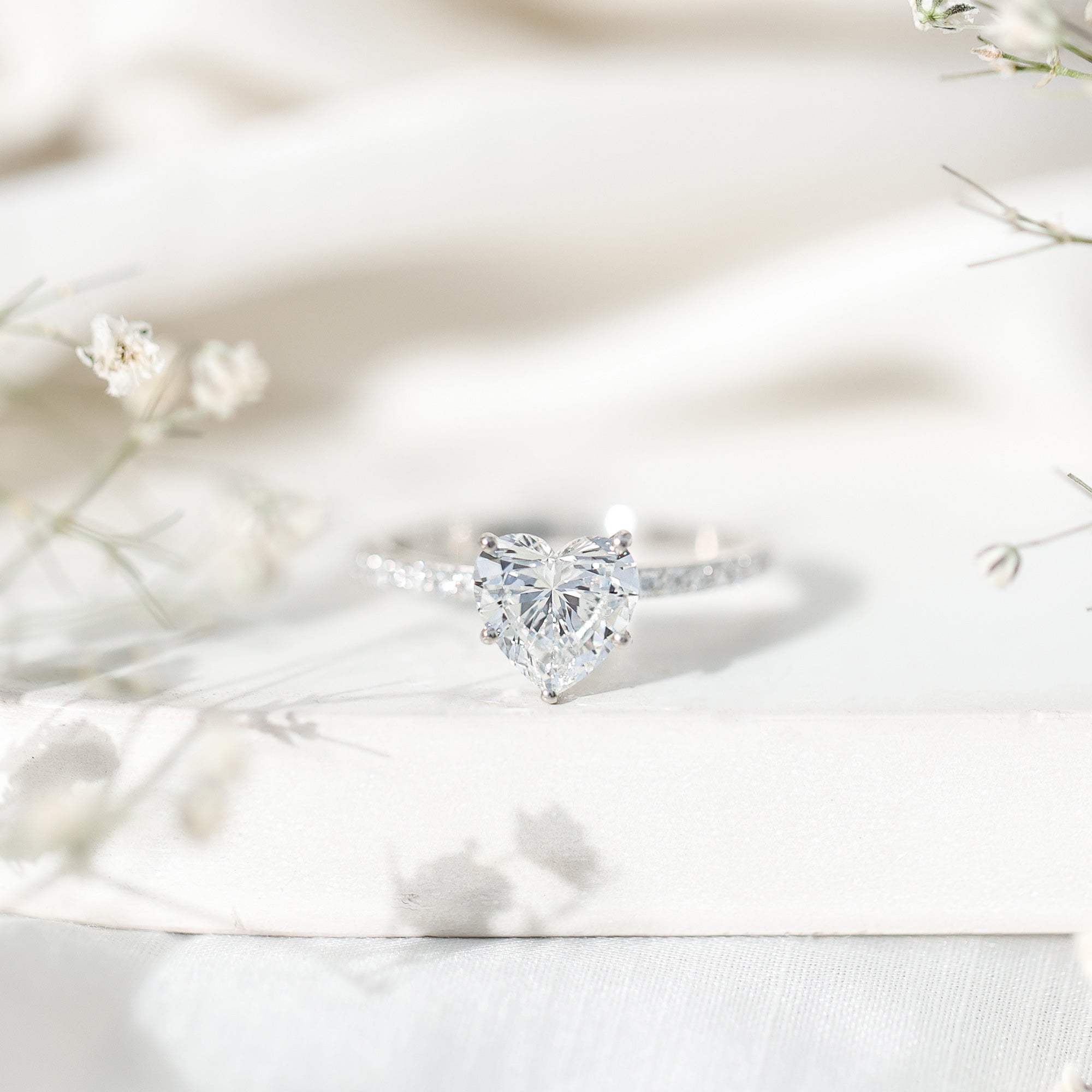 Lab Grown Diamond Ring – 2 Carat Heart Shape Engagement Ring with Hidden Halo