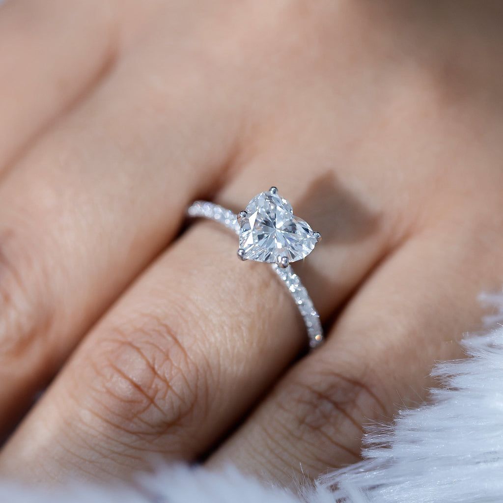 Lab Grown Diamond Ring – 2 Carat Heart Shape Engagement Ring with Hidden Halo