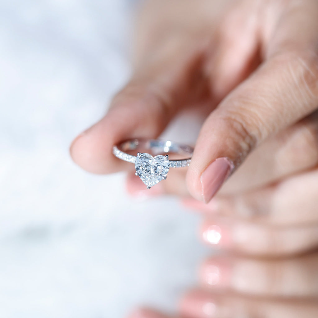 Lab Grown Diamond Ring – 2 Carat Heart Shape Engagement Ring with Hidden Halo