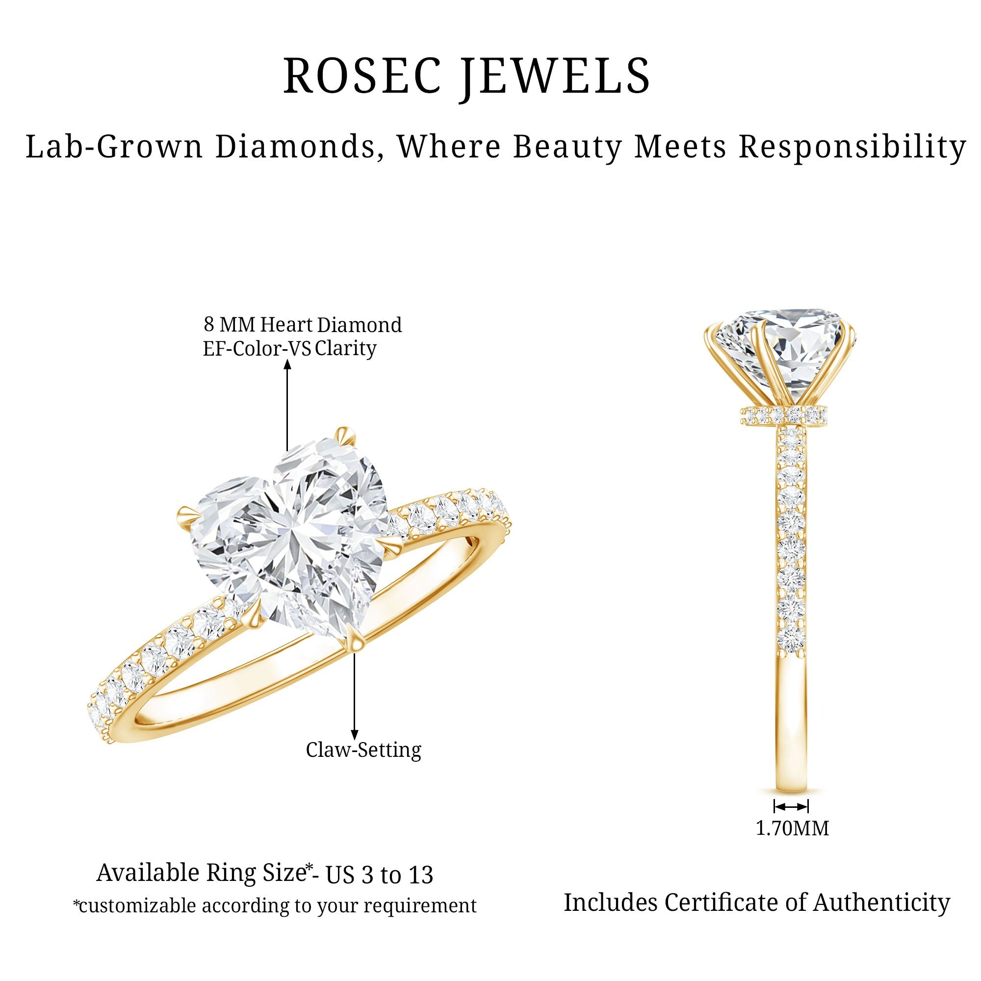 Lab Grown Diamond Ring – 2 Carat Heart Shape Engagement Ring with Hidden Halo