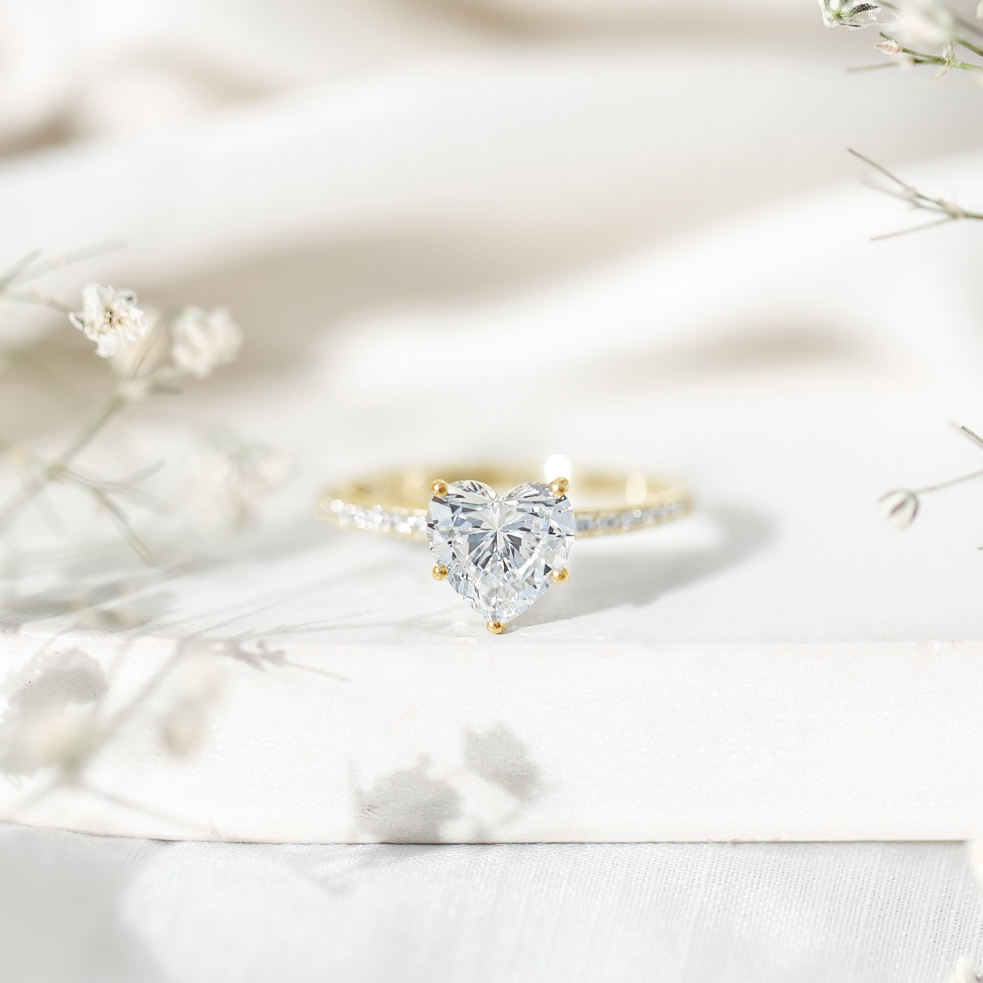 Lab Grown Diamond Ring – 2 Carat Heart Shape Engagement Ring with Hidden Halo