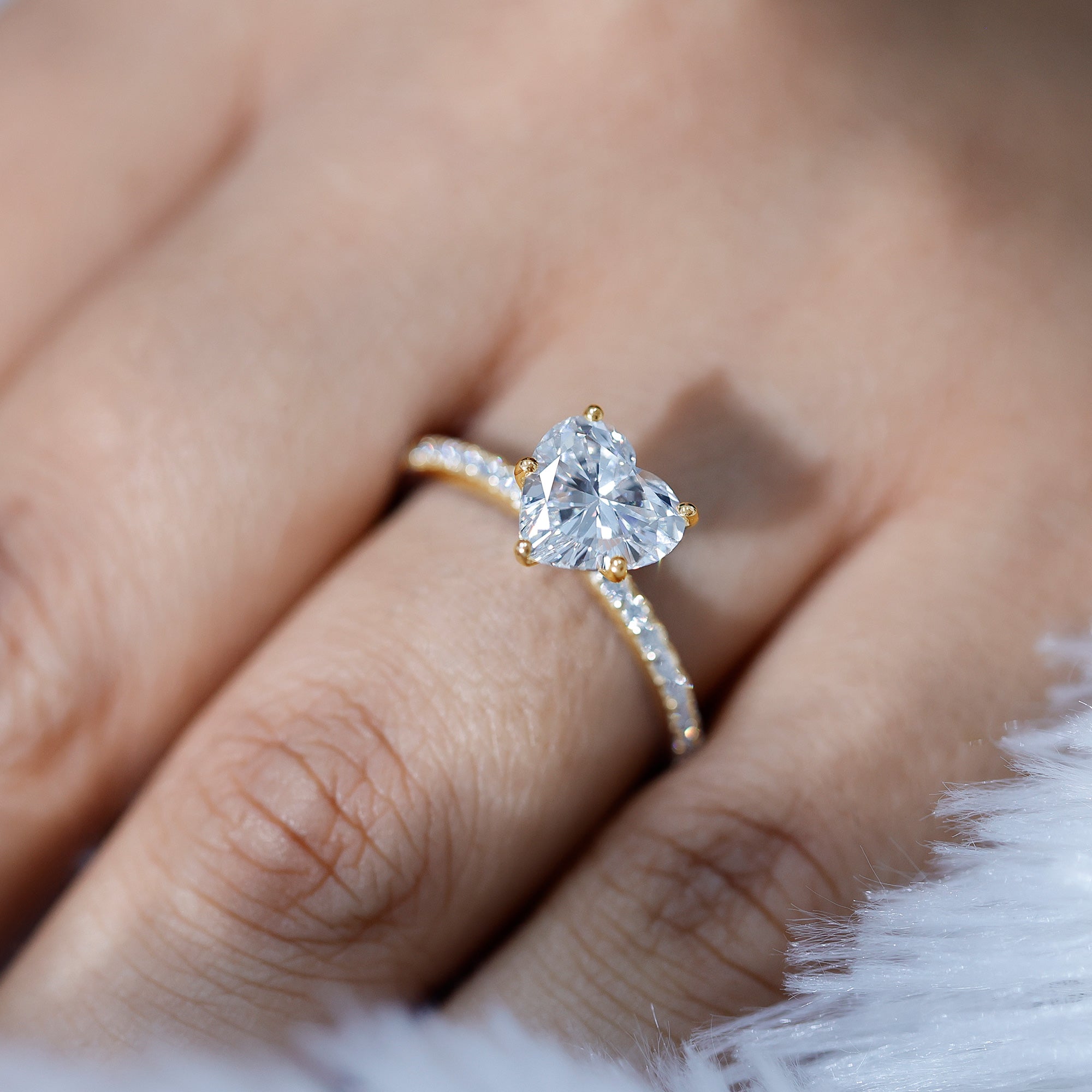 Lab Grown Diamond Ring – 2 Carat Heart Shape Engagement Ring with Hidden Halo