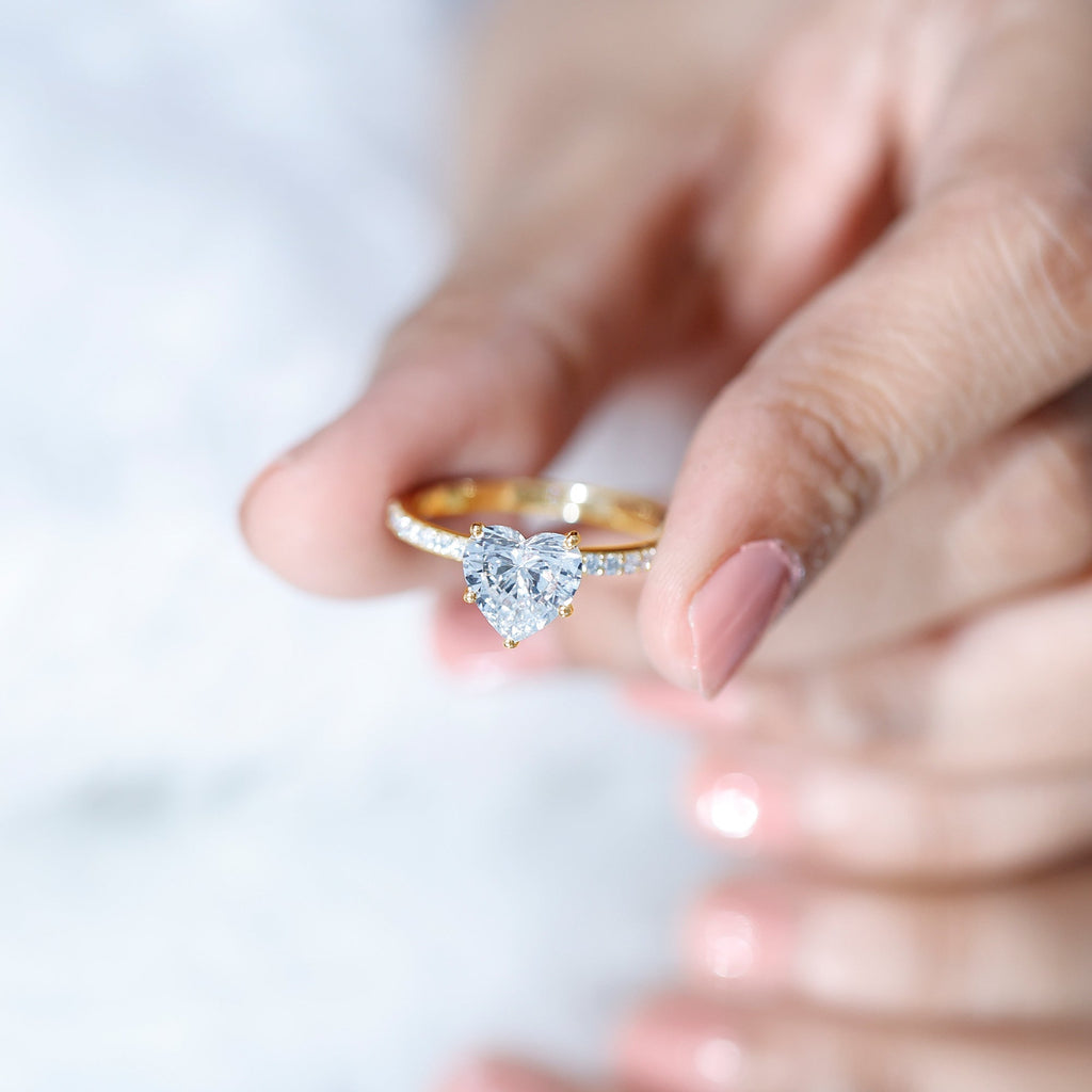 Lab Grown Diamond Ring – 2 Carat Heart Shape Engagement Ring with Hidden Halo