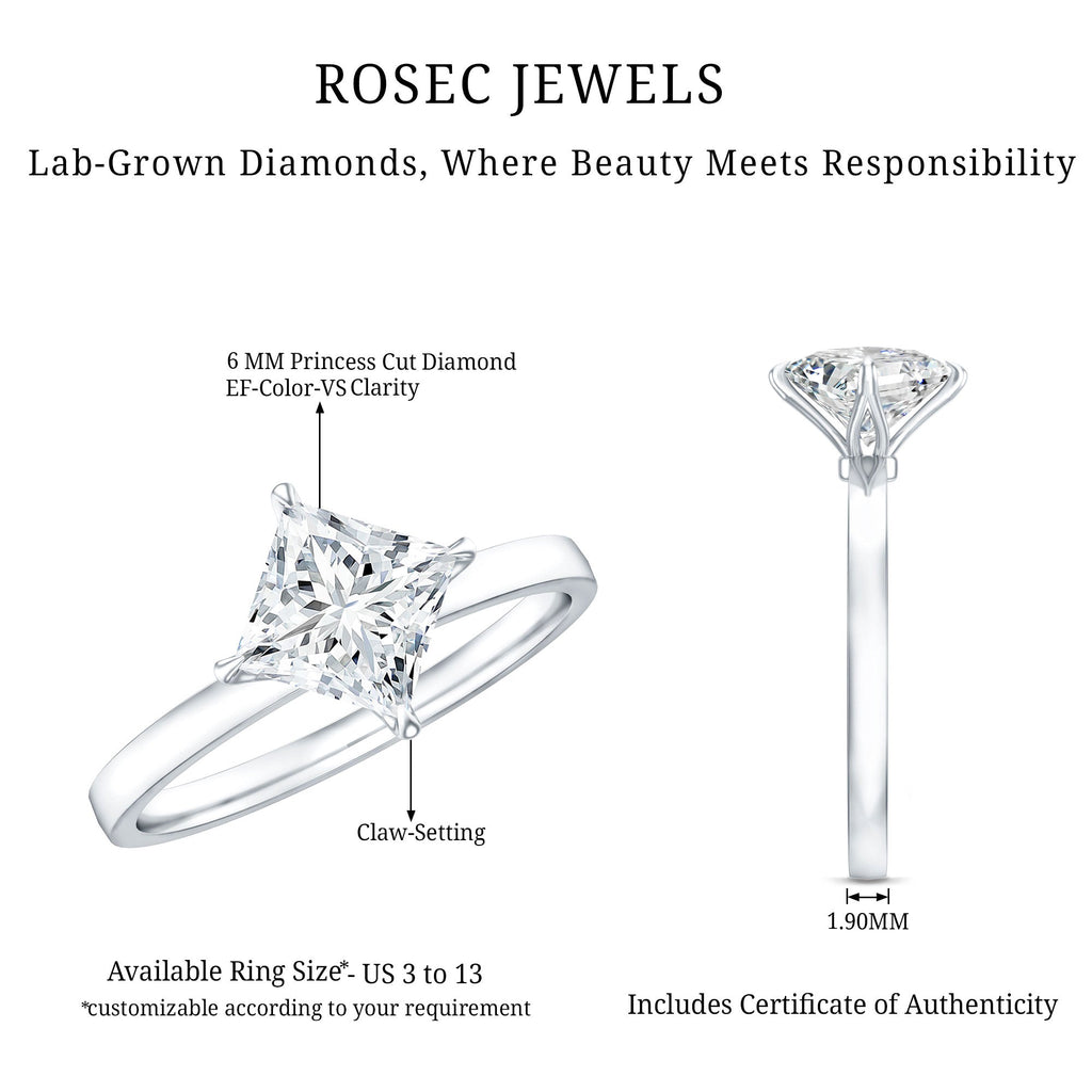 Princess Cut Engagement Ring - 1.25 Carat Lab Grown Diamond Solitaire Claw Setting