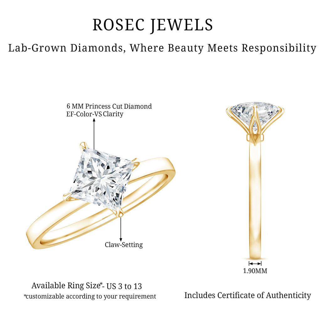 Princess Cut Engagement Ring - 1.25 Carat Lab Grown Diamond Solitaire Claw Setting