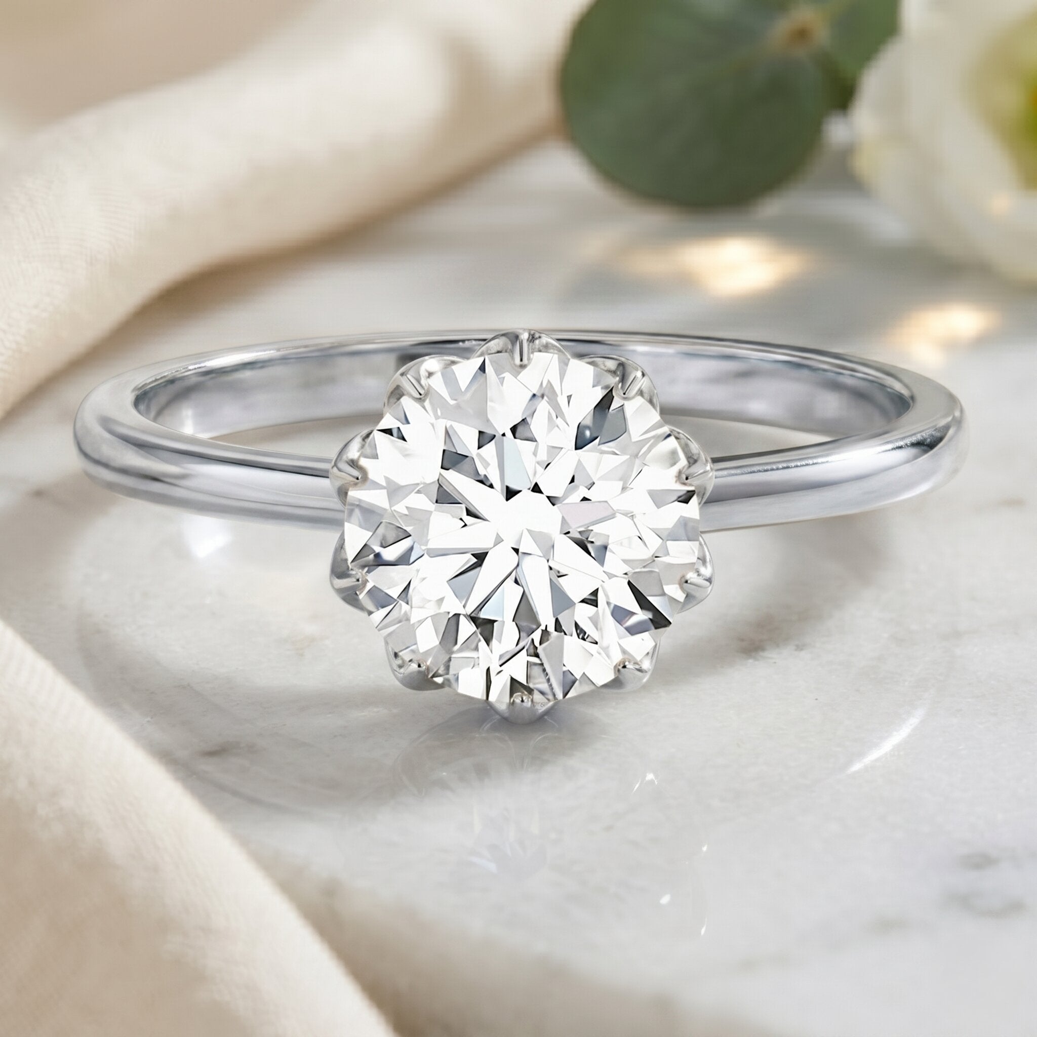 Lab Grown Diamond Ring - 3 Carat Lotus Basket Setting | IGI Certified Solitaire