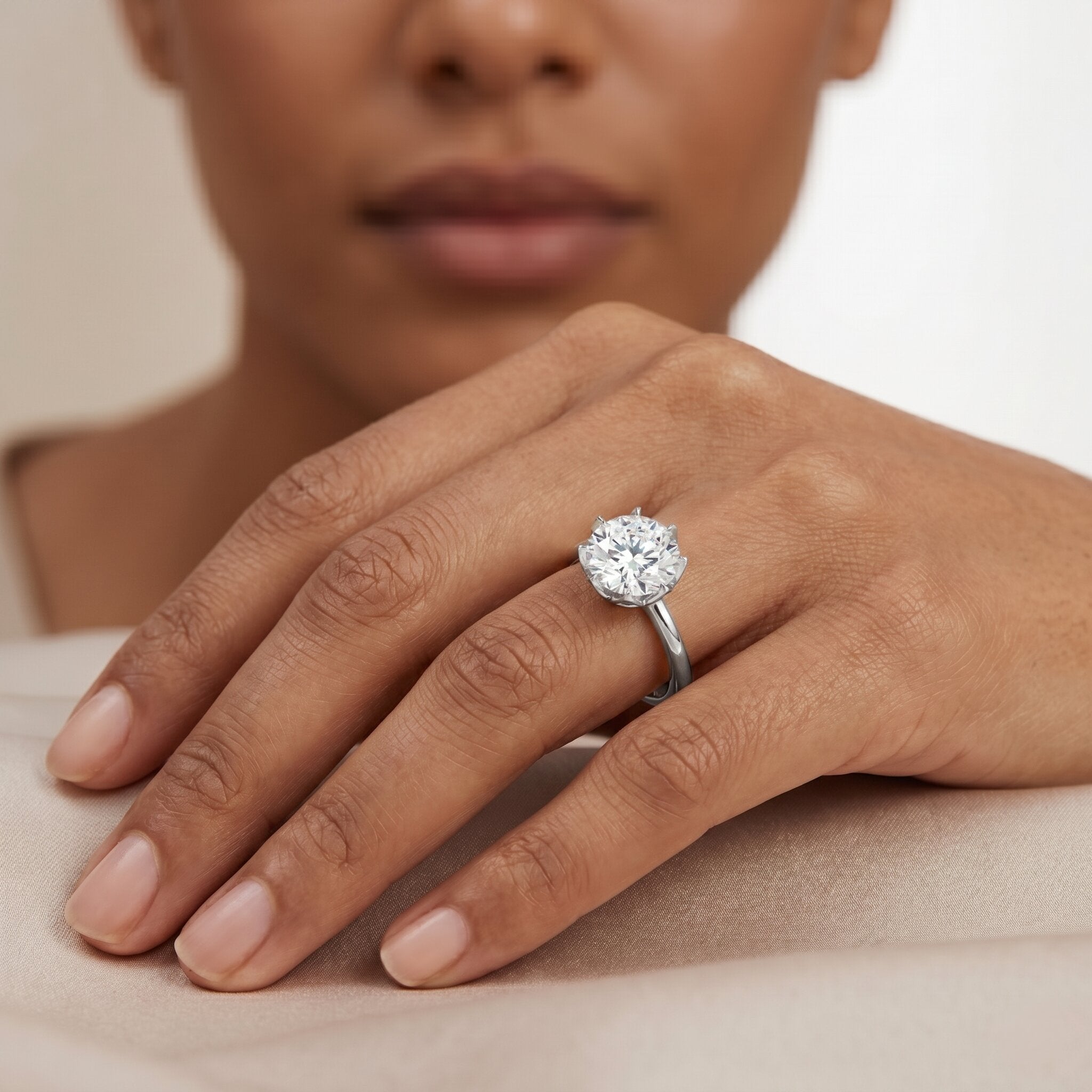Lab Grown Diamond Ring - 3 Carat Lotus Basket Setting | IGI Certified Solitaire