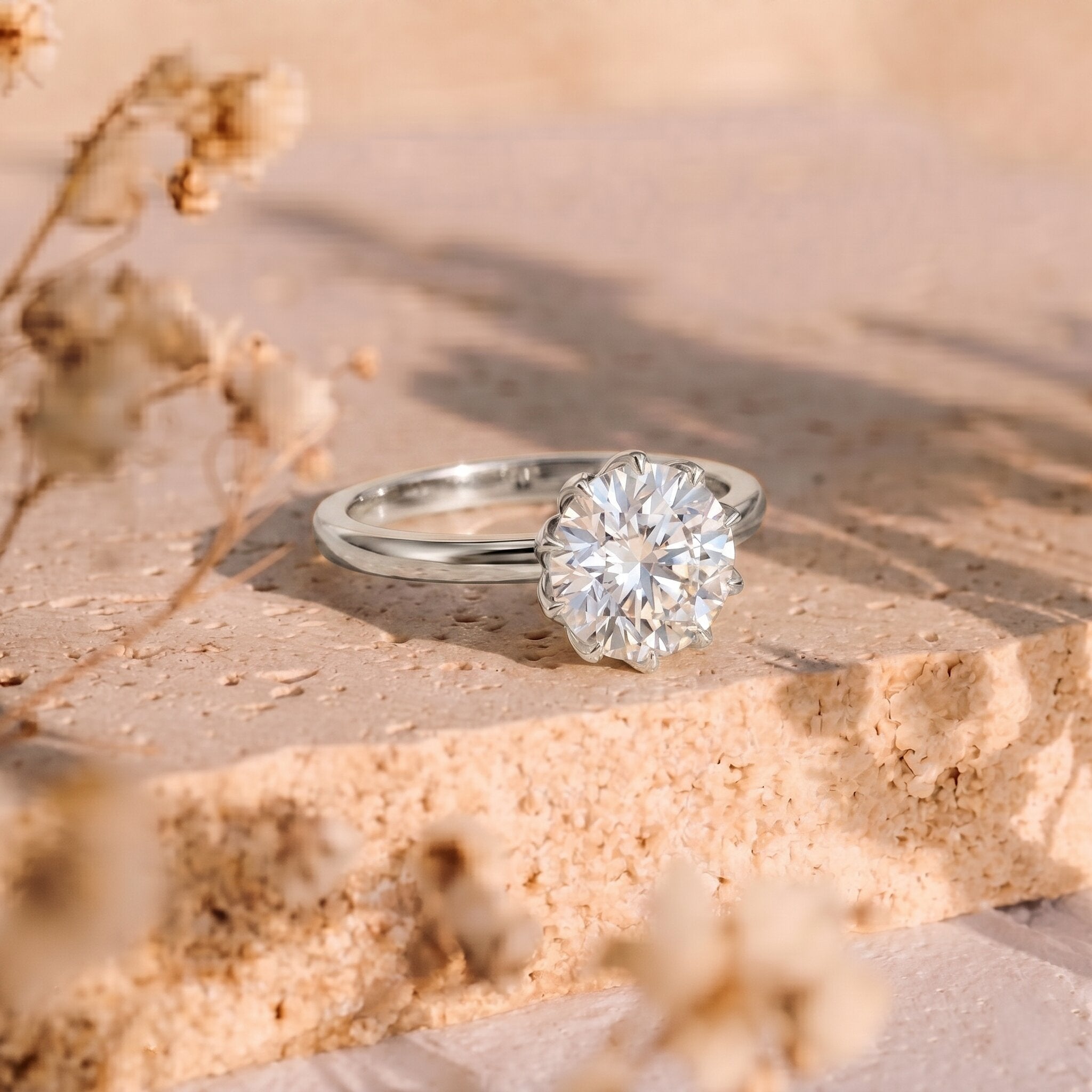 Lab Grown Diamond Ring - 3 Carat Lotus Basket Setting | IGI Certified Solitaire