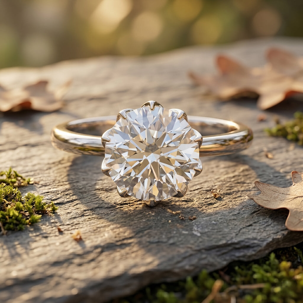 Lab Grown Diamond Ring - 3 Carat Lotus Basket Setting | IGI Certified Solitaire