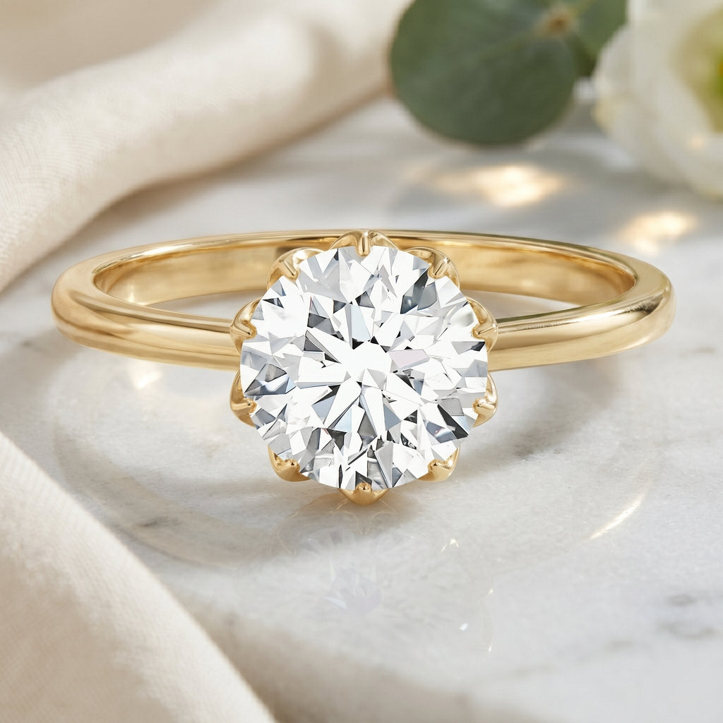 Lab Grown Diamond Ring - 3 Carat Lotus Basket Setting | IGI Certified Solitaire