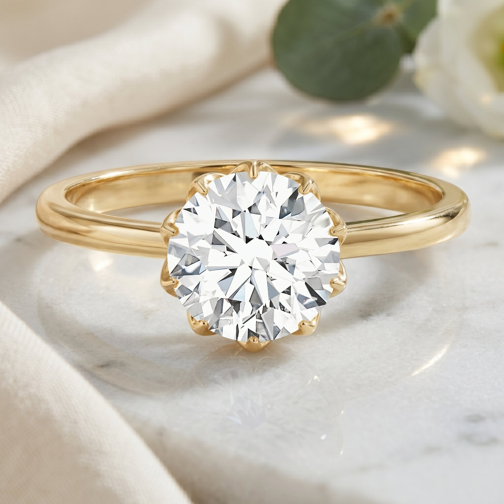 Lab Grown Diamond Ring - 3 Carat Lotus Basket Setting | IGI Certified Solitaire