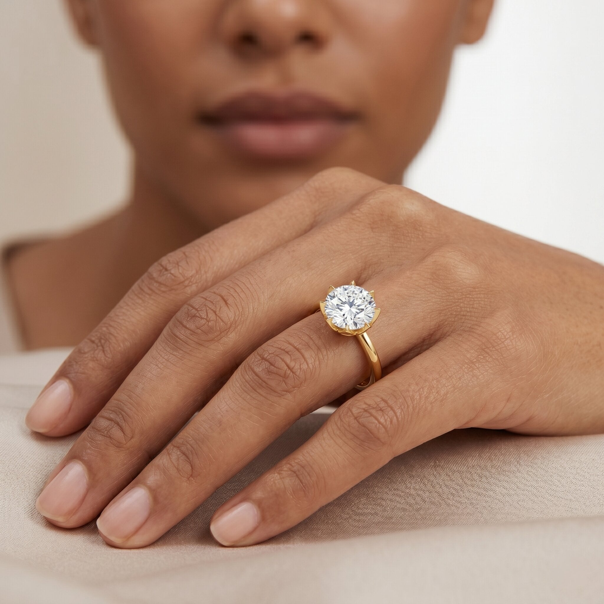 Lab Grown Diamond Ring - 3 Carat Lotus Basket Setting | IGI Certified Solitaire