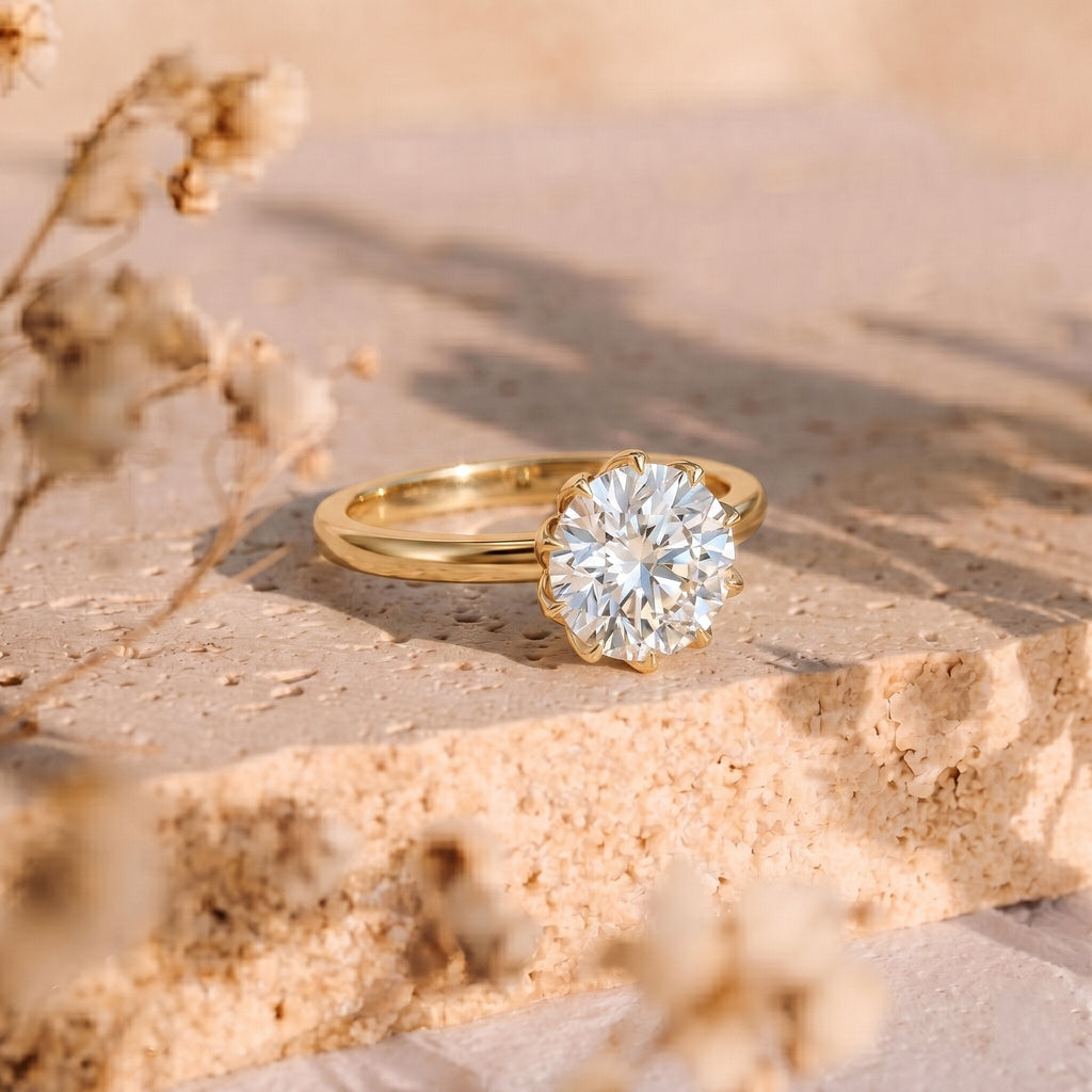 Lab Grown Diamond Ring - 3 Carat Lotus Basket Setting | IGI Certified Solitaire