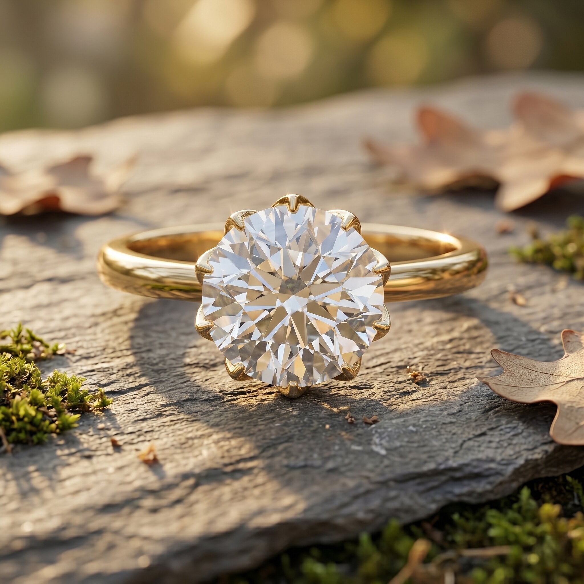 Lab Grown Diamond Ring - 3 Carat Lotus Basket Setting | IGI Certified Solitaire