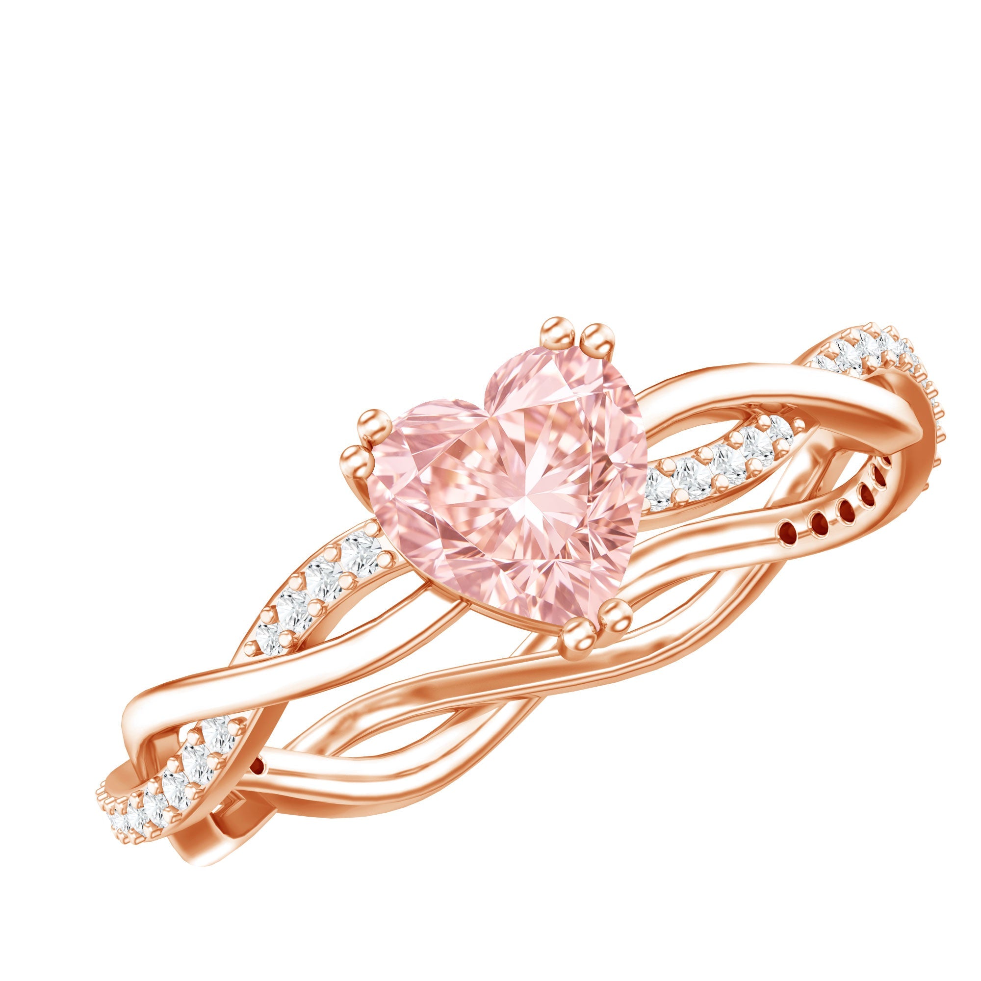 Pink Diamond Engagement Ring - 1 Carat Heart Shape Lab Grown Diamond with Crossover Shank