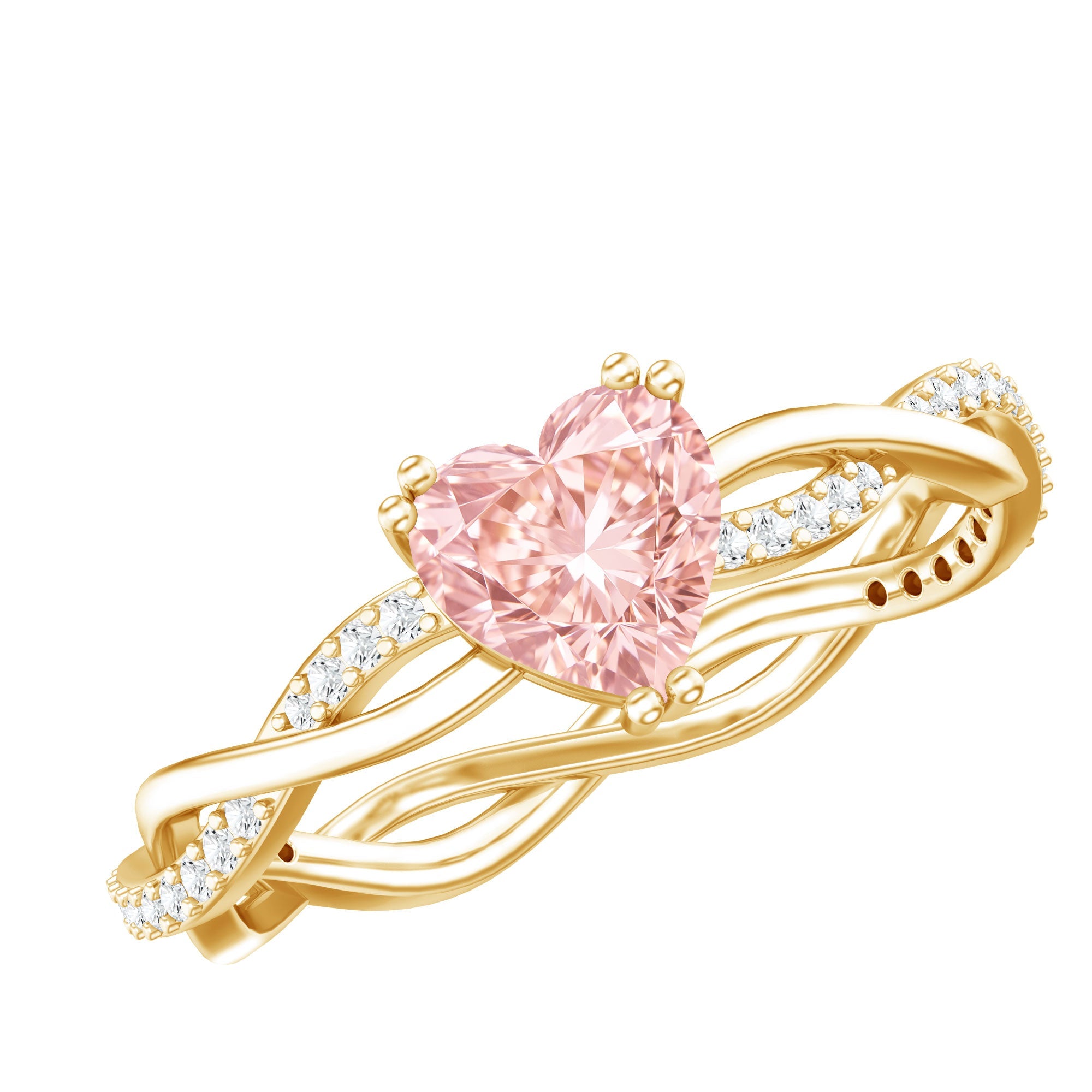 Pink Diamond Engagement Ring - 1 Carat Heart Shape Lab Grown Diamond with Crossover Shank