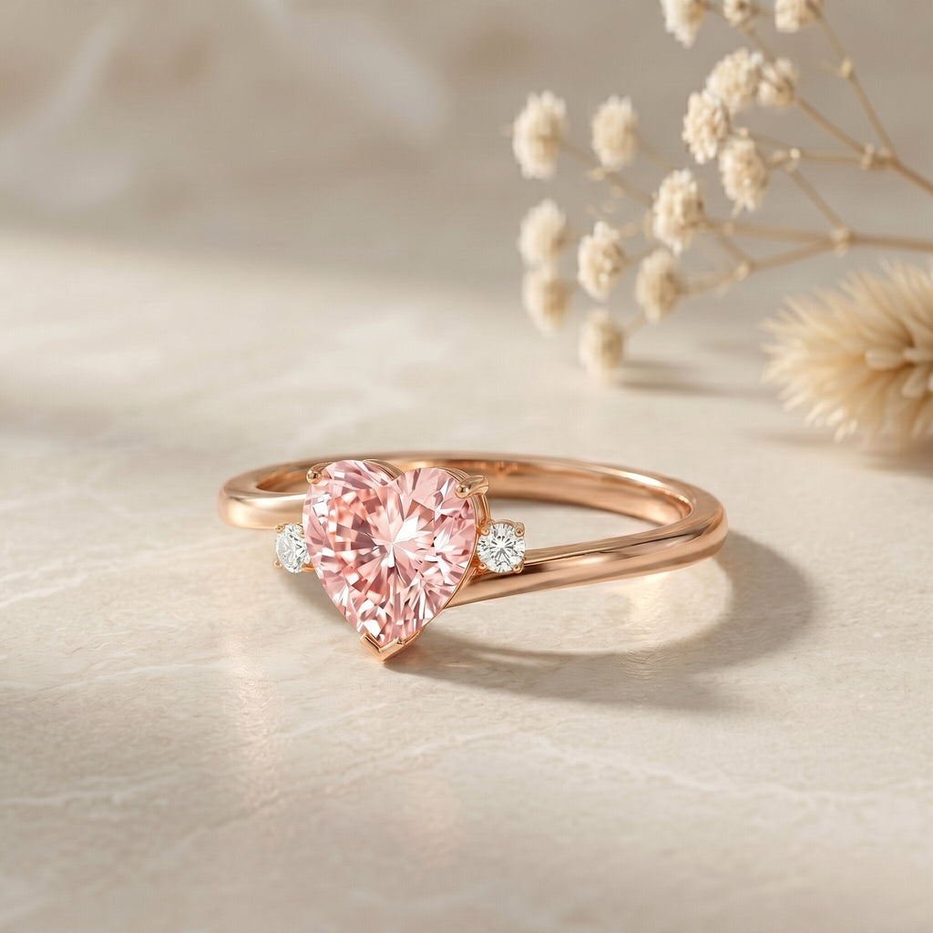 Lab Grown Pink Diamond Ring – 1 Carat Heart Cut Promise Ring Women | Rosec Jewels