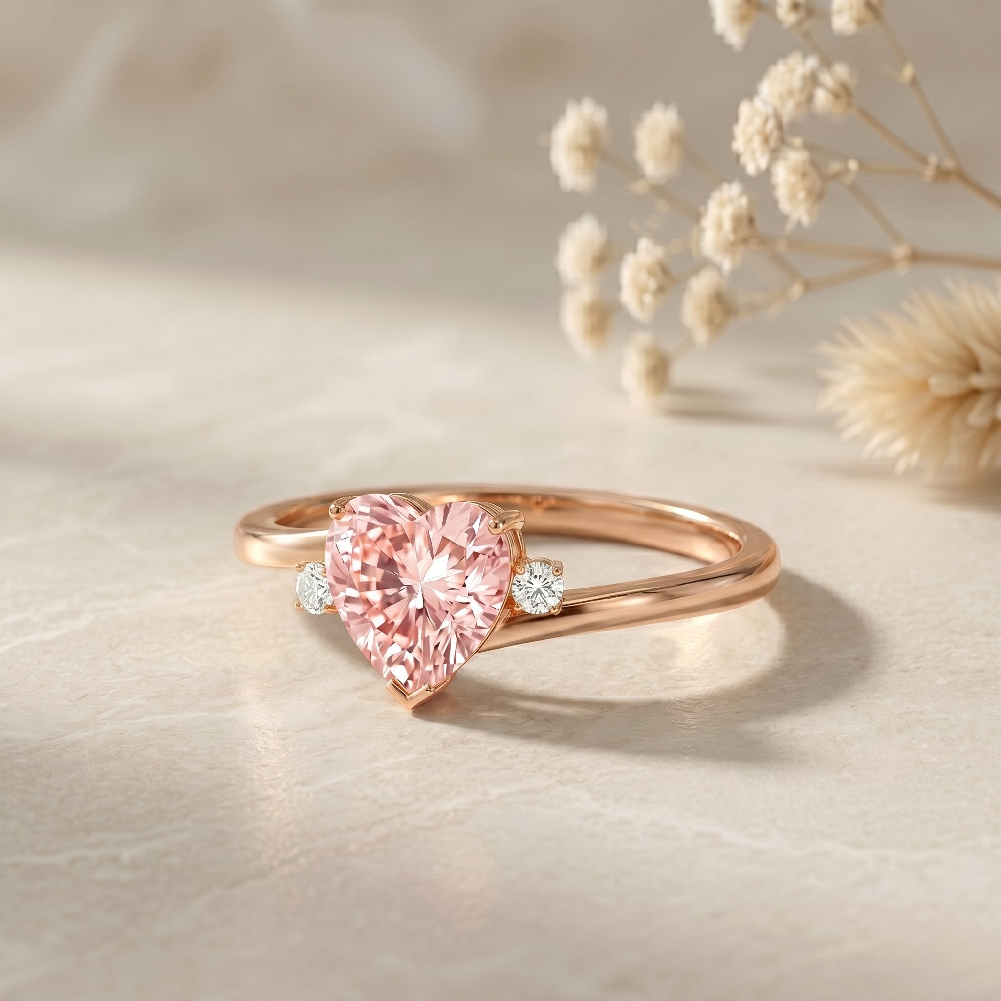 Lab Grown Pink Diamond Ring – 1 Carat Heart Cut Promise Ring Women | Rosec Jewels