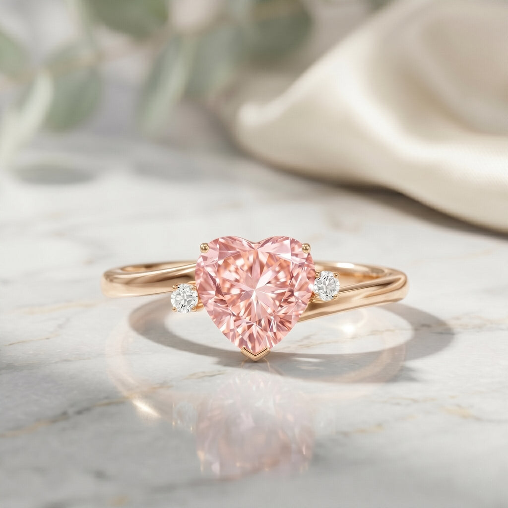 Lab Grown Pink Diamond Ring – 1 Carat Heart Cut Promise Ring Women | Rosec Jewels