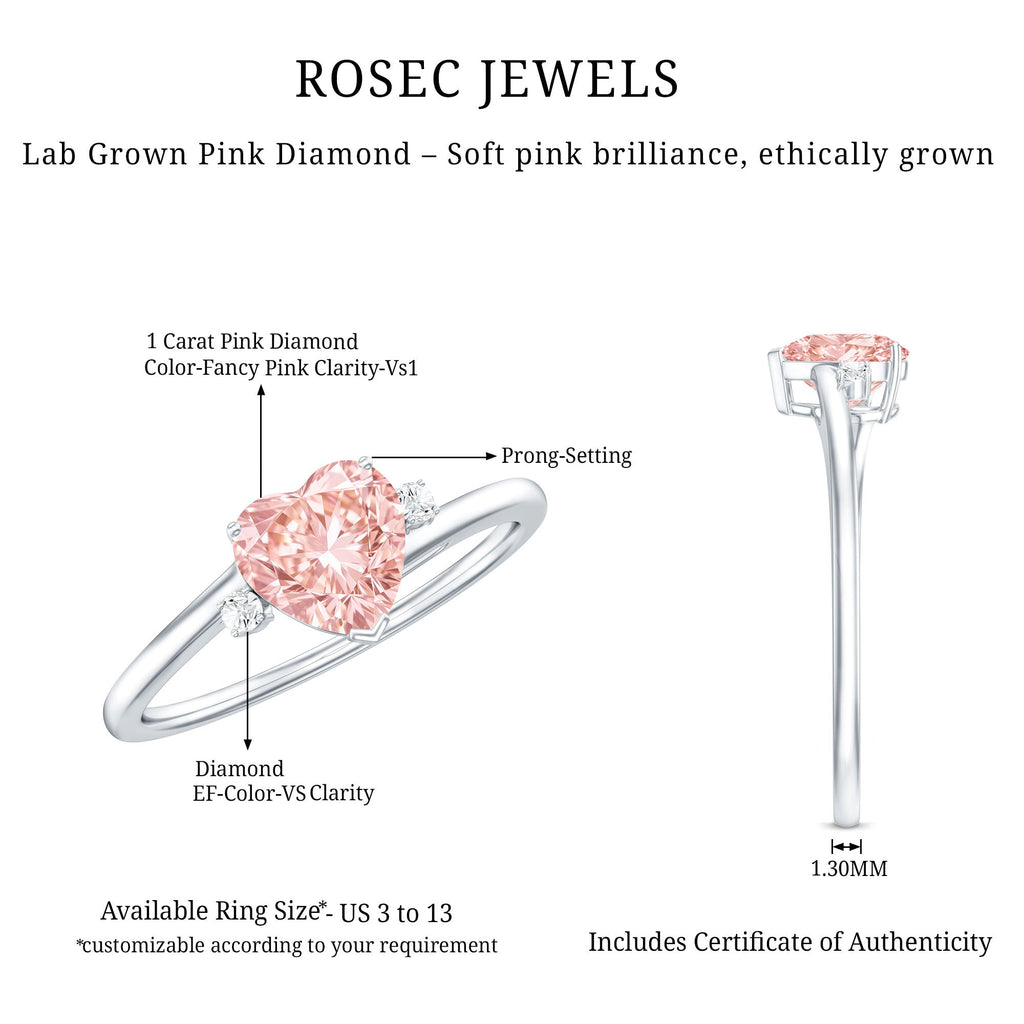 Lab Grown Pink Diamond Ring – 1 Carat Heart Cut Promise Ring Women | Rosec Jewels