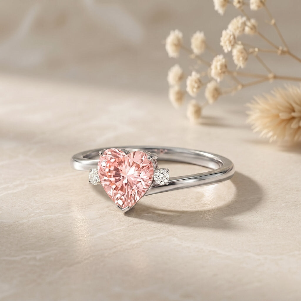 Lab Grown Pink Diamond Ring – 1 Carat Heart Cut Promise Ring Women | Rosec Jewels