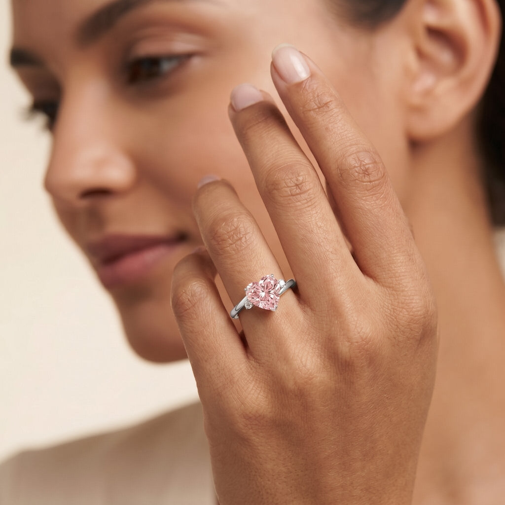 Lab Grown Pink Diamond Ring – 1 Carat Heart Cut Promise Ring Women | Rosec Jewels