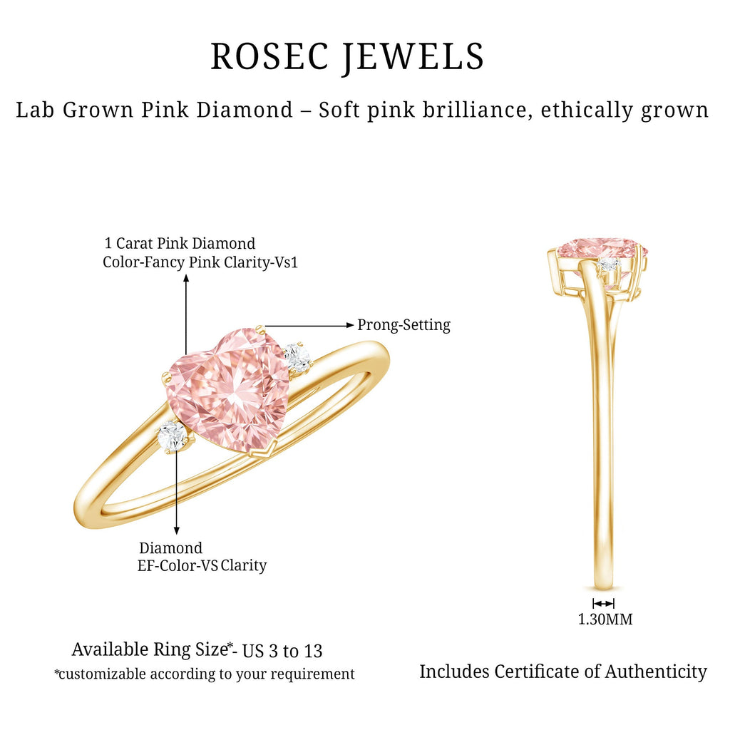 Lab Grown Pink Diamond Ring – 1 Carat Heart Cut Promise Ring Women | Rosec Jewels