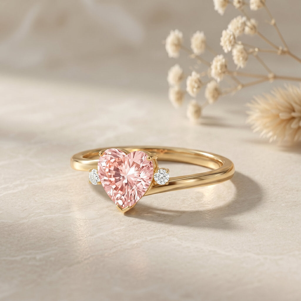 Lab Grown Pink Diamond Ring – 1 Carat Heart Cut Promise Ring Women | Rosec Jewels