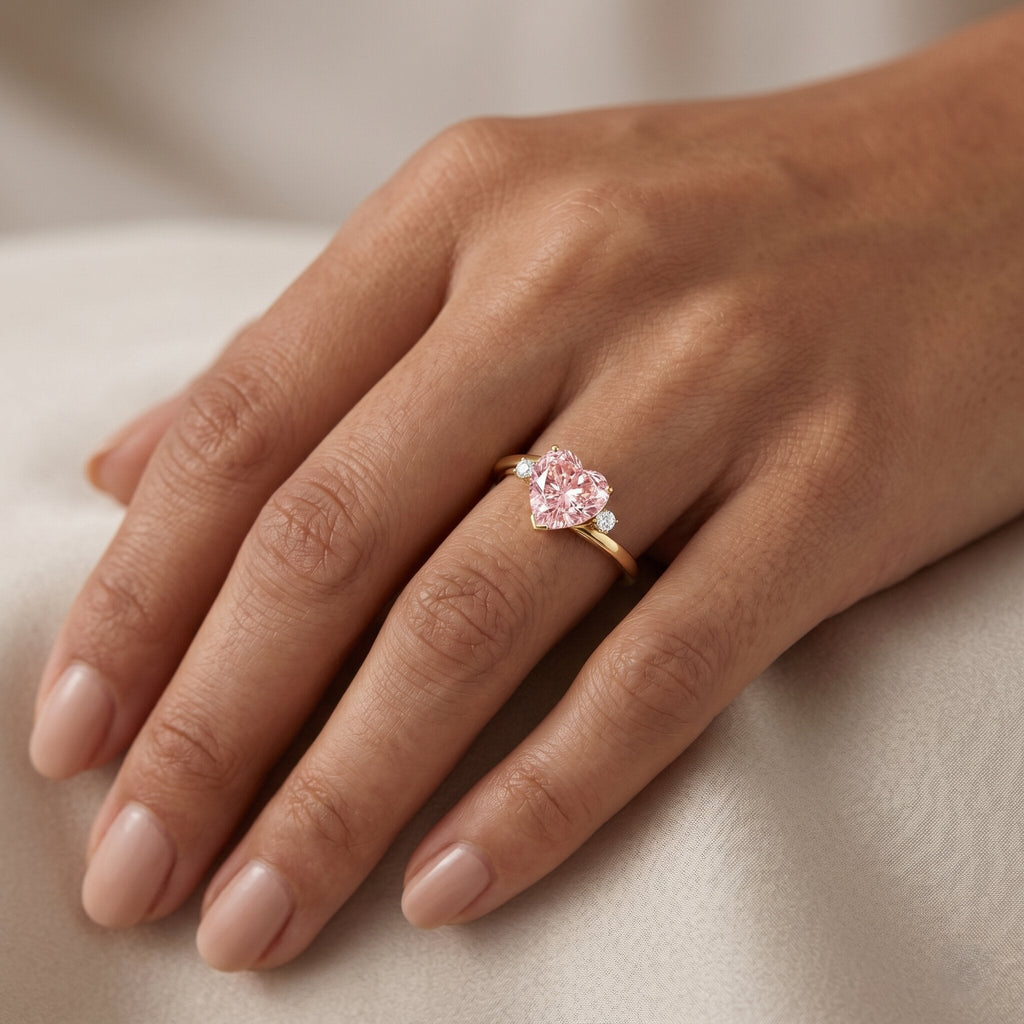 Lab Grown Pink Diamond Ring – 1 Carat Heart Cut Promise Ring Women | Rosec Jewels