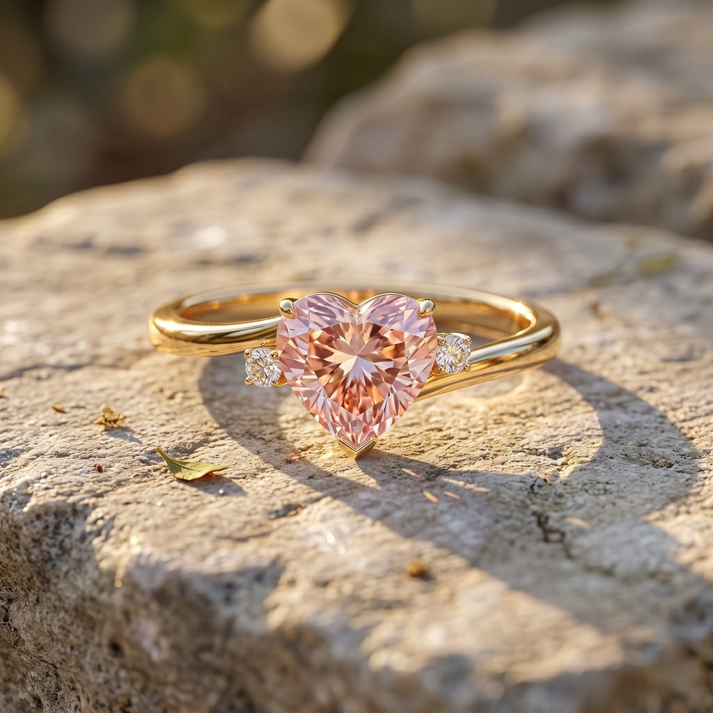 Lab Grown Pink Diamond Ring – 1 Carat Heart Cut Promise Ring Women | Rosec Jewels