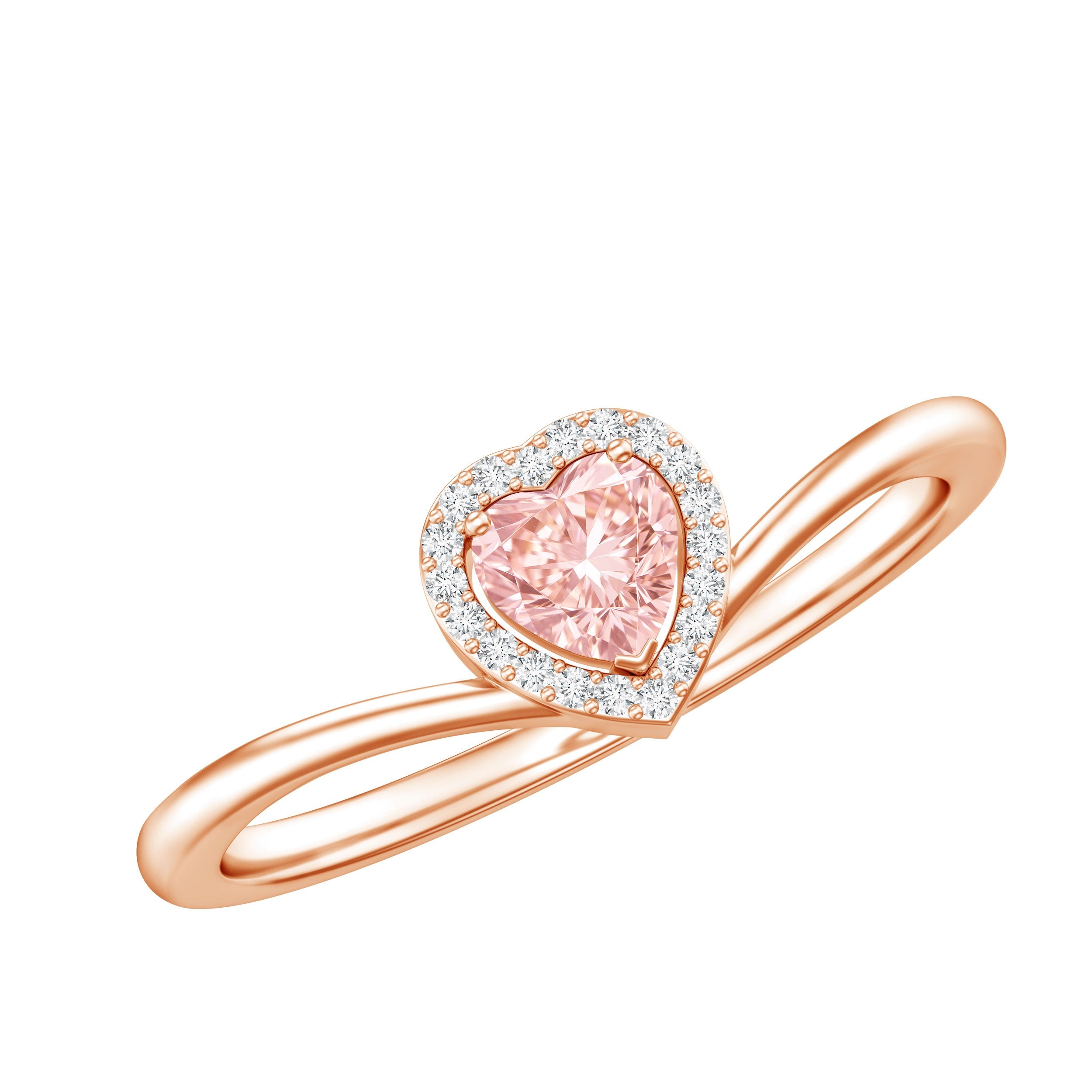 Lab Grown Pink Diamond Ring – Heart Shaped 1 Carat Halo Promise Jewelry