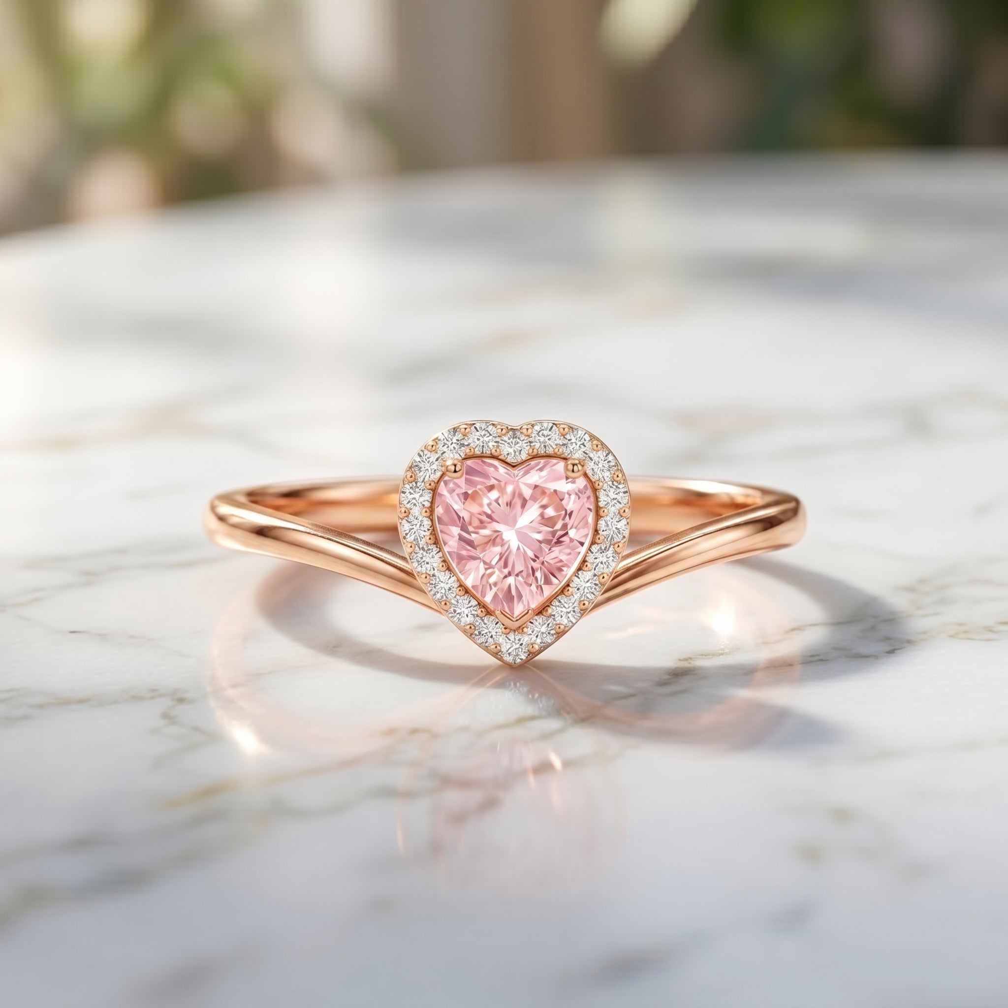 Lab Grown Pink Diamond Ring – Heart Shaped 1 Carat Halo Promise Jewelry