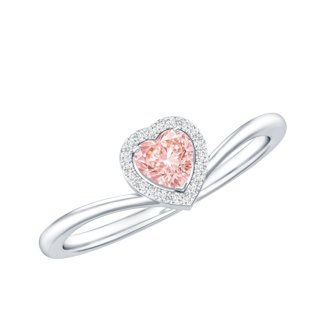 Lab Grown Pink Diamond Ring – Heart Shaped 1 Carat Halo Promise Jewelry
