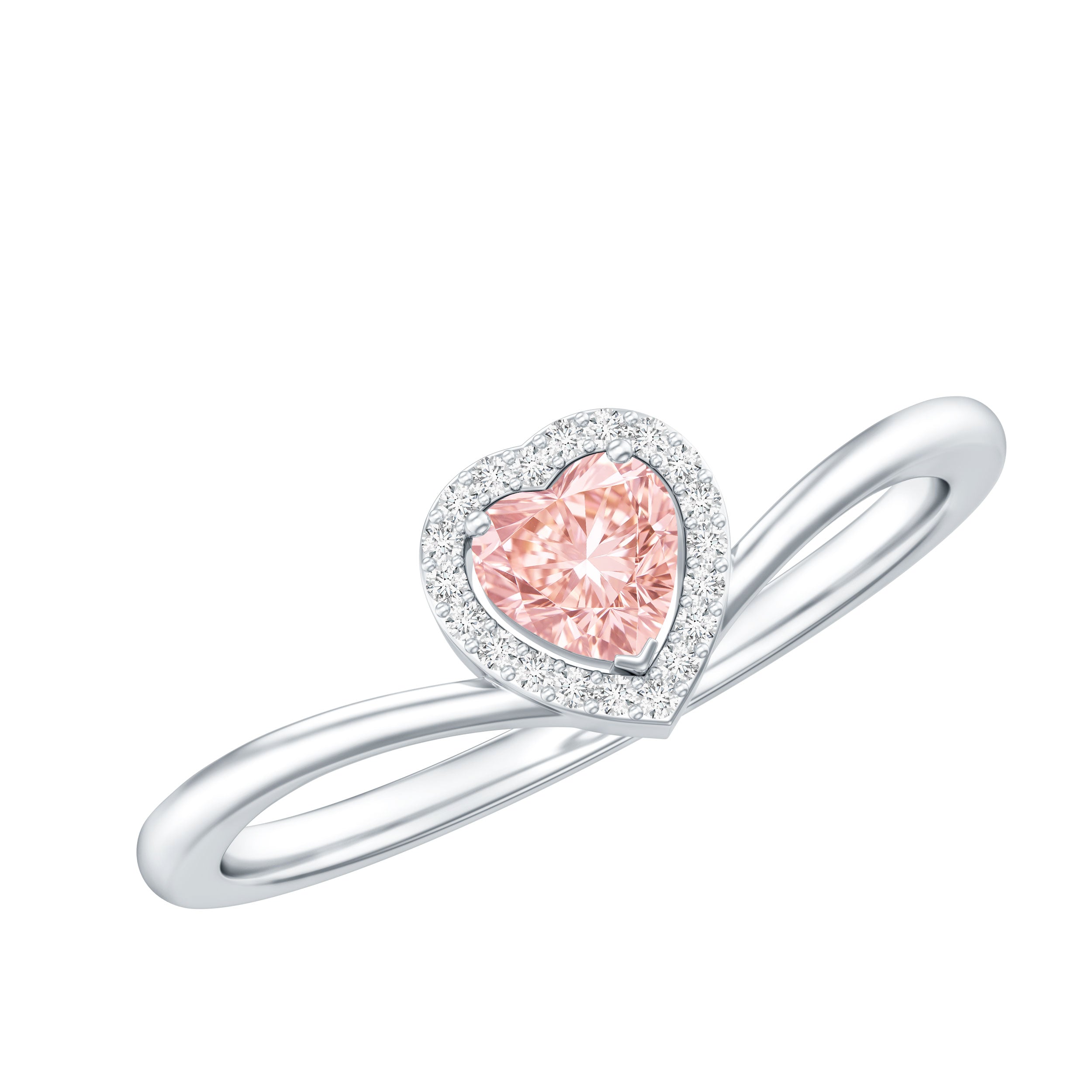 Lab Grown Pink Diamond Ring – Heart Shaped 1 Carat Halo Promise Jewelry