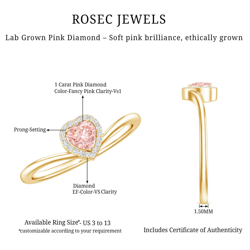 Lab Grown Pink Diamond Ring – Heart Shaped 1 Carat Halo Promise Jewelry