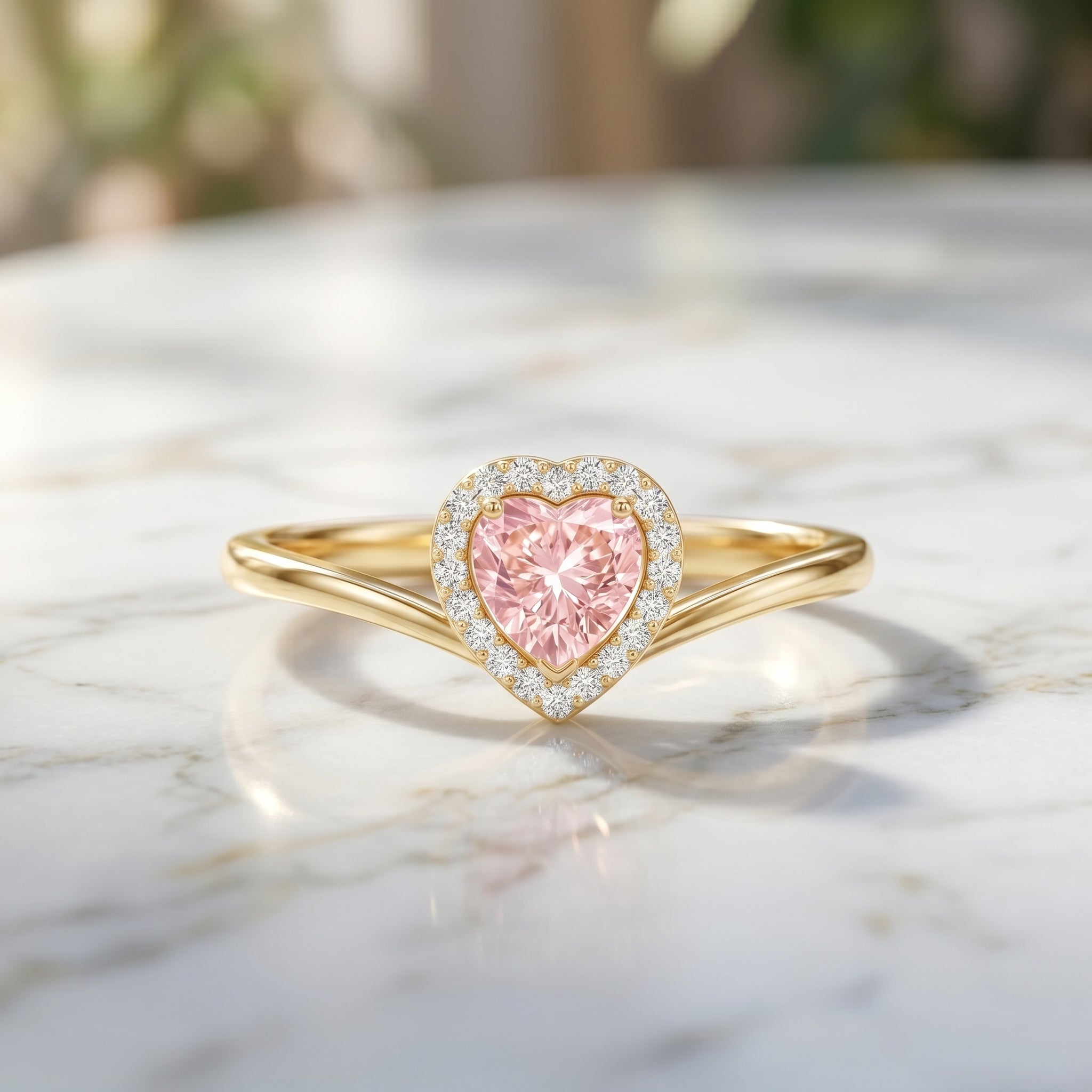 Lab Grown Pink Diamond Ring – Heart Shaped 1 Carat Halo Promise Jewelry
