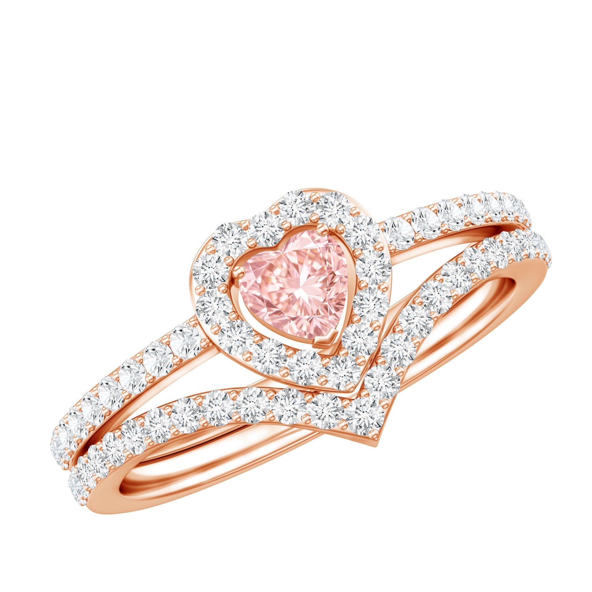 Heart Shape Diamond Ring – Lab Grown Pink Diamond Wedding Ring Set with IGI Certificate