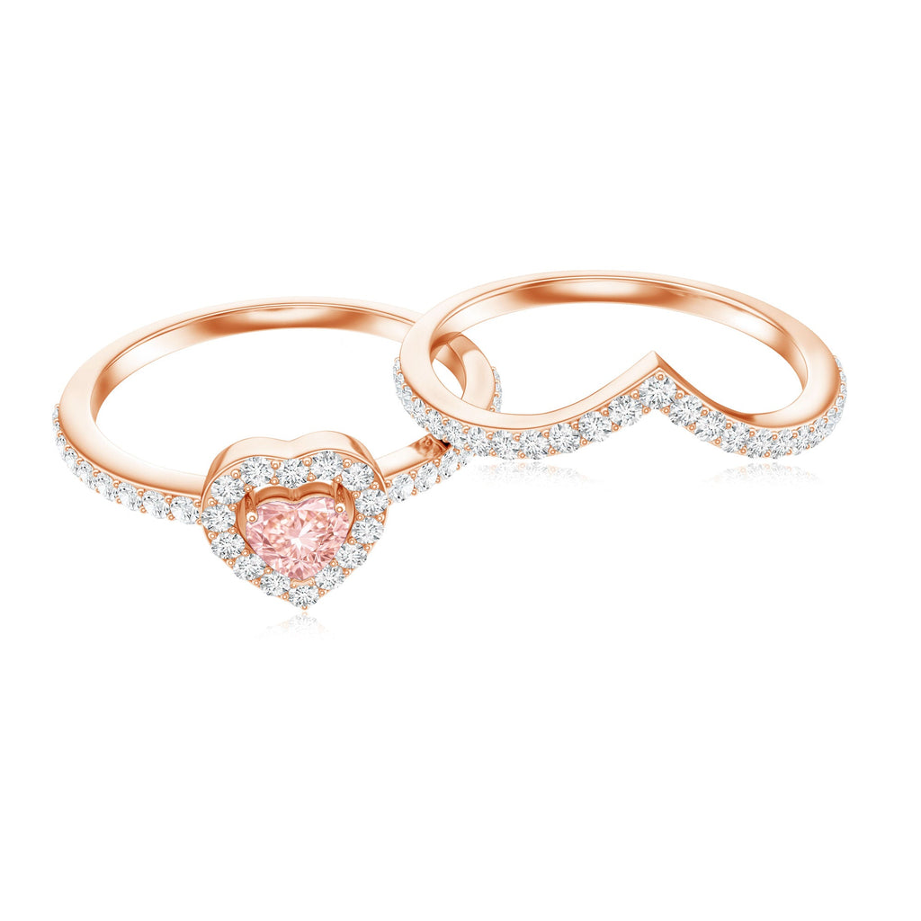 Heart Shape Diamond Ring – Lab Grown Pink Diamond Wedding Ring Set with IGI Certificate