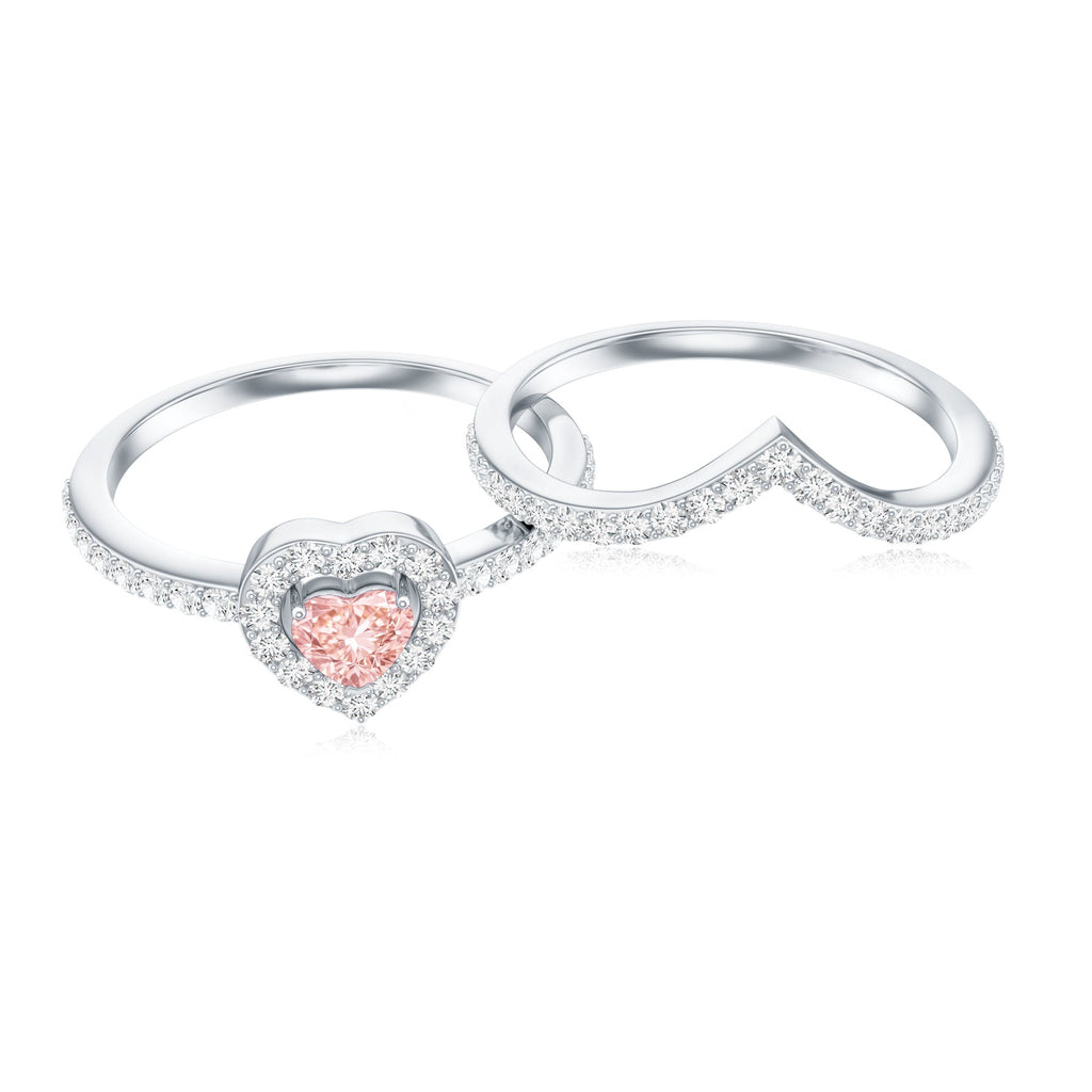 Heart Shape Diamond Ring – Lab Grown Pink Diamond Wedding Ring Set with IGI Certificate