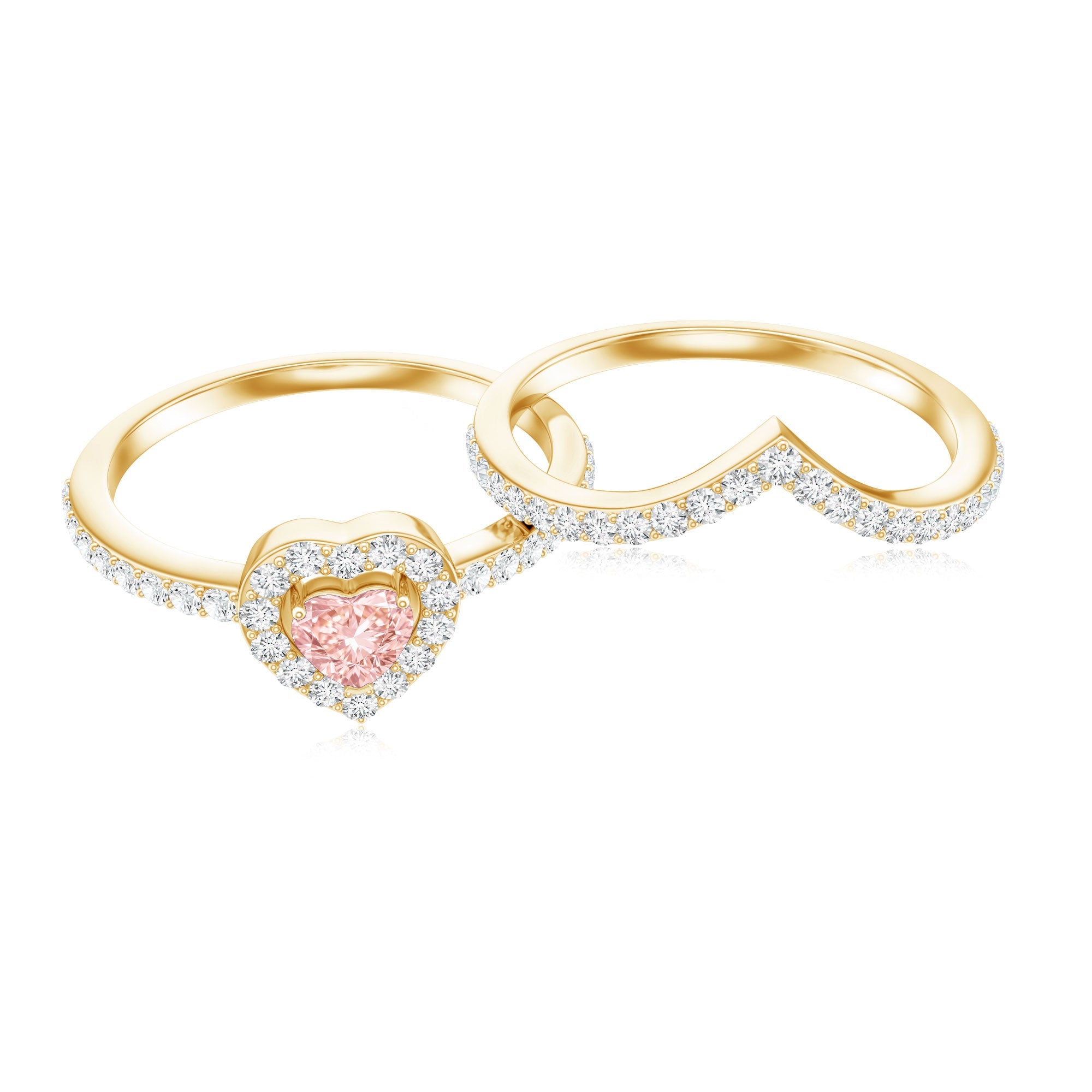 Heart Shape Diamond Ring – Lab Grown Pink Diamond Wedding Ring Set with IGI Certificate