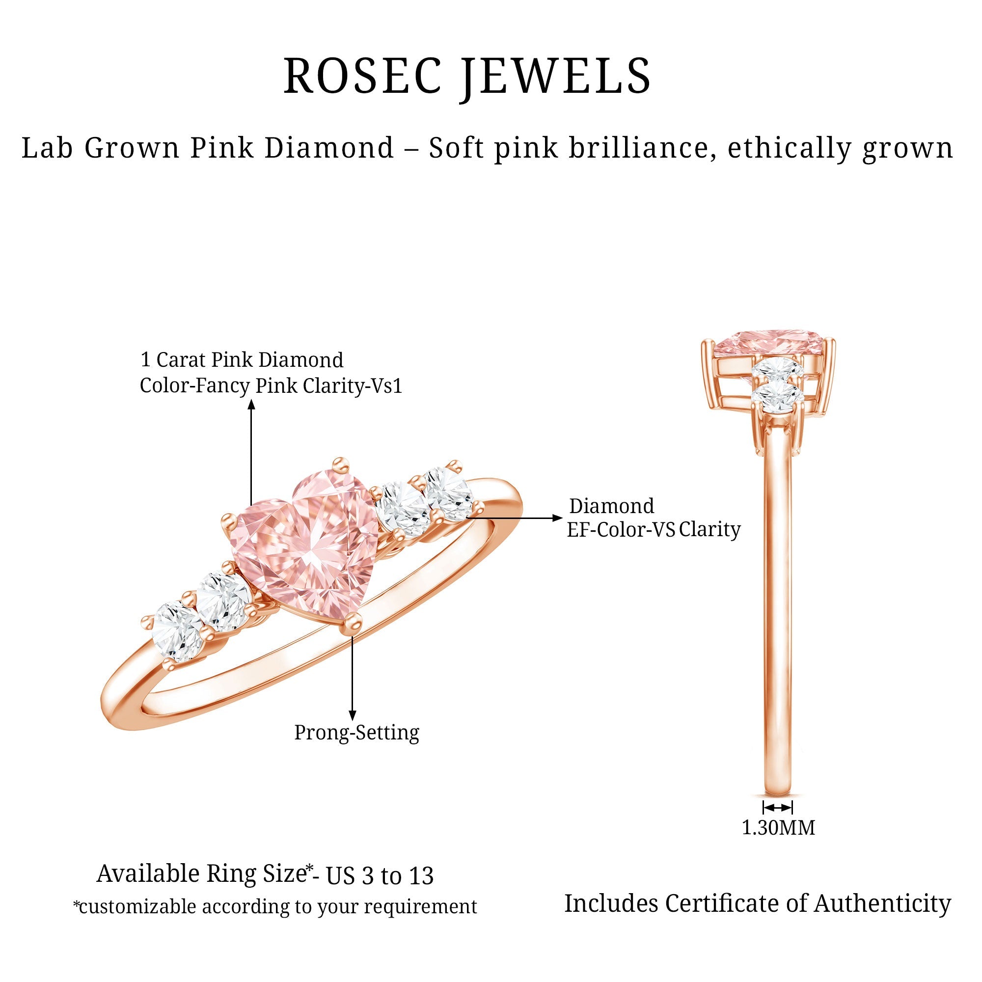 Lab Grown Pink Diamond Ring – IGI Certified Heart Shaped Diamond Promise Ring