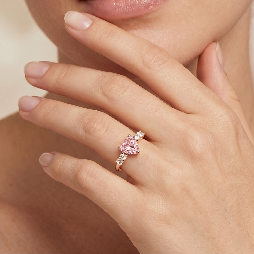 Lab Grown Pink Diamond Ring – IGI Certified Heart Shaped Diamond Promise Ring